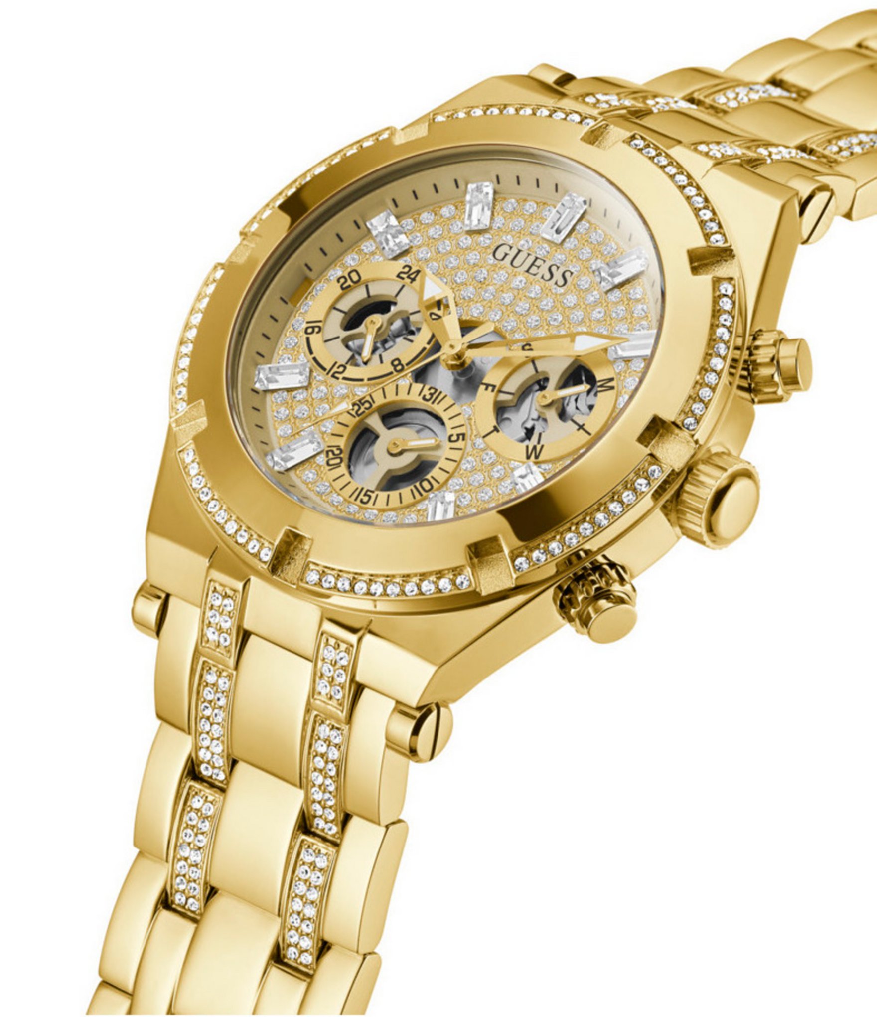 Guess Gold-Tone Glitz Multifunction Crystal Bracelet Watch