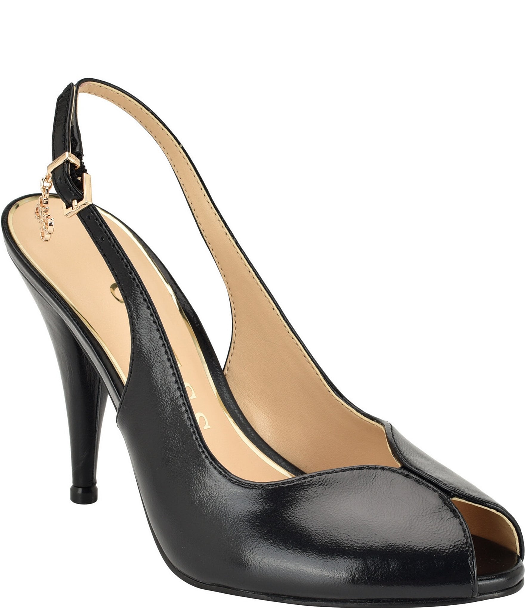 Guess Ilovea Leather Peep Toe Slingback Pumps