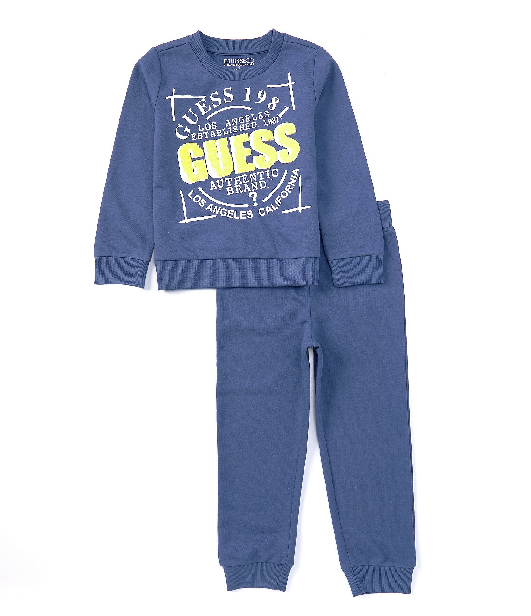 Guess Little Boys 2T-7 Long Sleeve Crewneck Graphic Guess Pullover Top & Jogging Pants 2-Piece Set