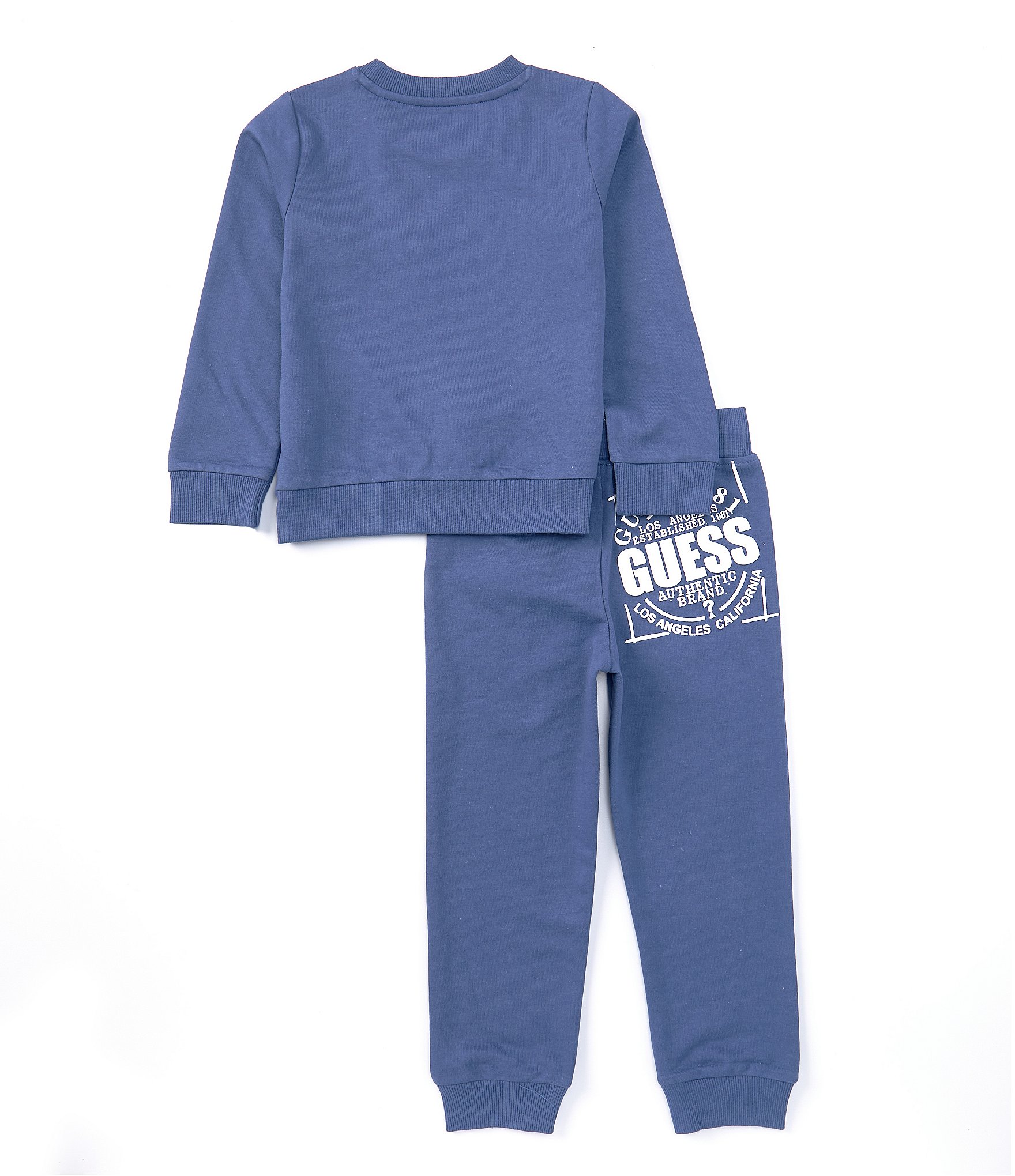 Guess Little Boys 2T-7 Long Sleeve Crewneck Graphic Guess Pullover Top & Jogging Pants 2-Piece Set