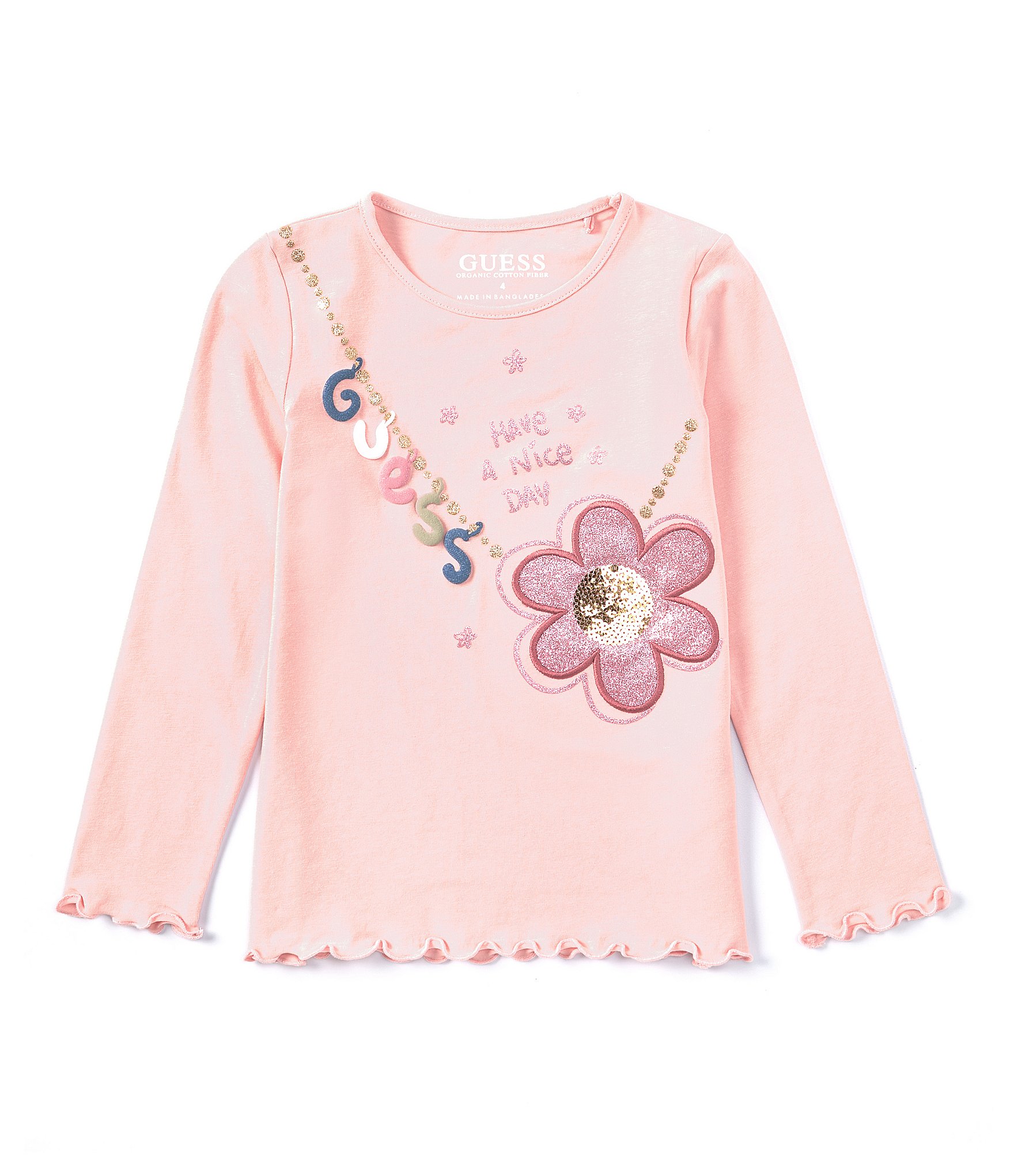 Guess Little Girls 2T-6X Long-Sleeve Logo Puff-Printed T-Shirt