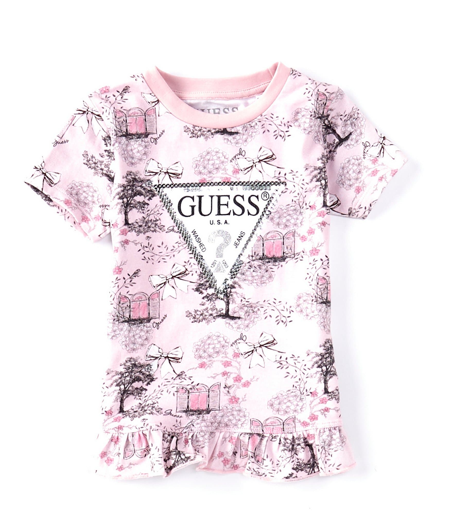 Guess Little Girls Sleeve Triangle Printed Tee |