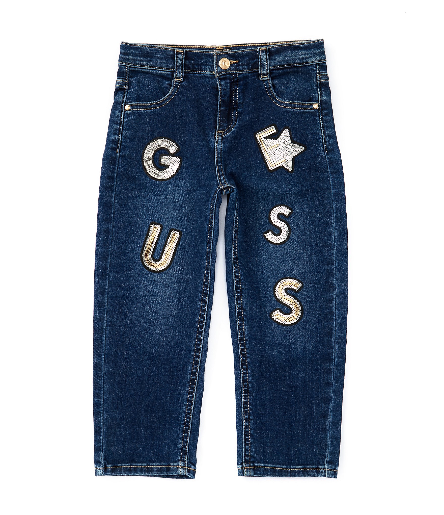 Guess Little Girls 2T 7 Sequin Embellished Patch Logo Jeans Dillard s