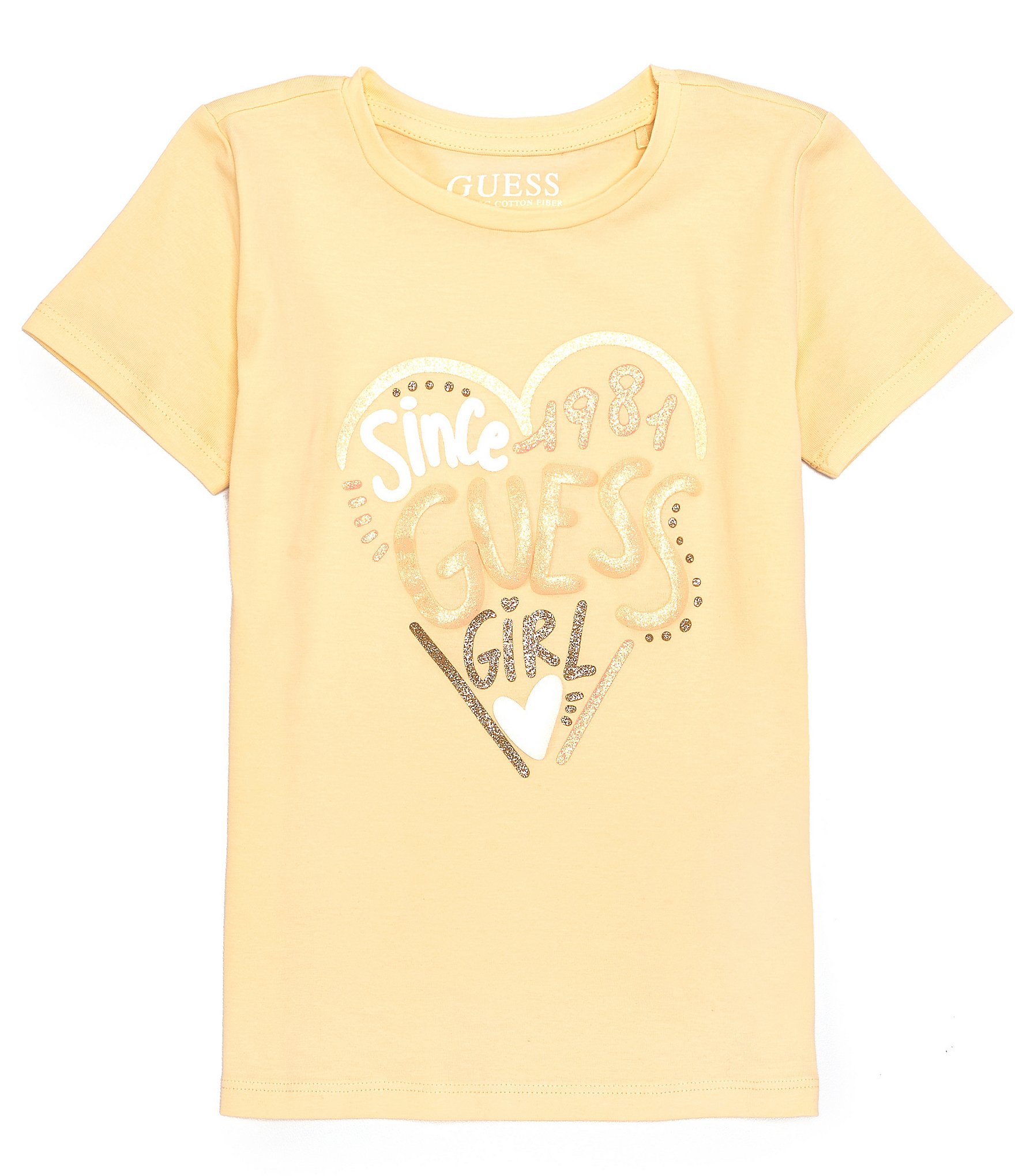 Guess Little Girls 2T-7 Short Sleeve Glitter Puff Print Heart Logo T ...