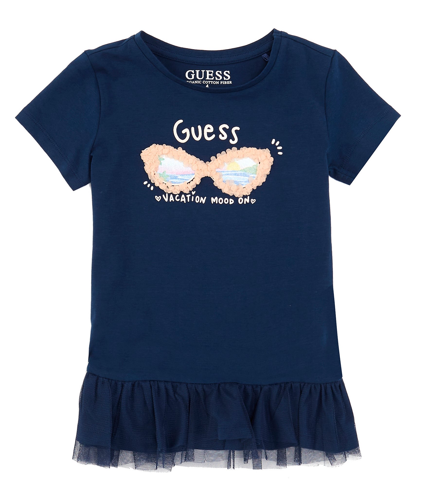 Guess Little Girls 2T-7 Short Sleeve Ruffle Trim T-Shirt