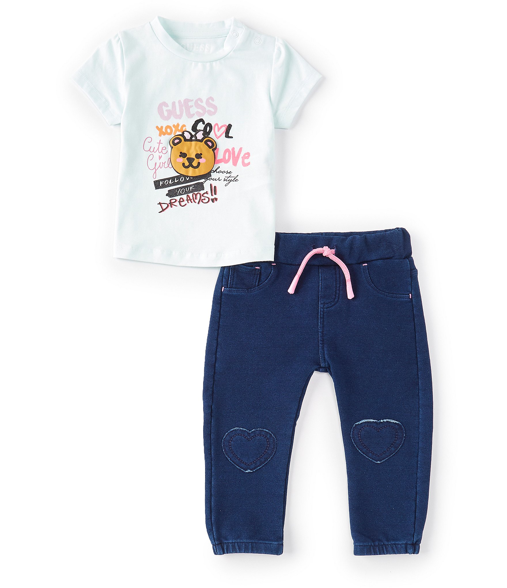 Beide Evaluatie Labe Guess Little Girls Newborn - 24 Months Bear Short Sleeve Knit Top with  Heart Logo Denim Jeans 2- Piece Set | Dillard's