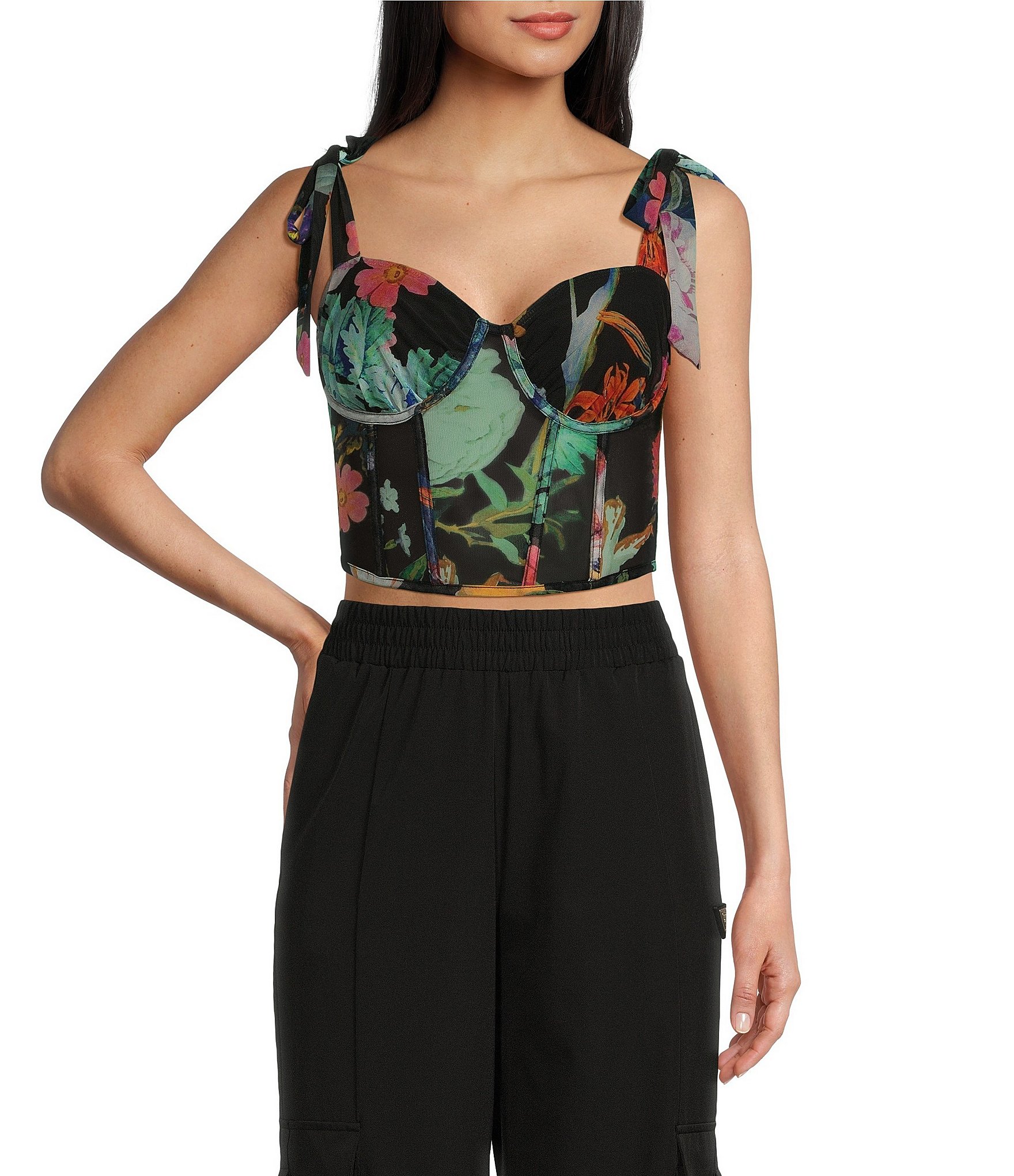 Guess Margot Sleeveless Floral Print Mesh Corset Top | Dillard's Guess Margot Sleeveless Floral Print Mesh Corset Top | Dillard's