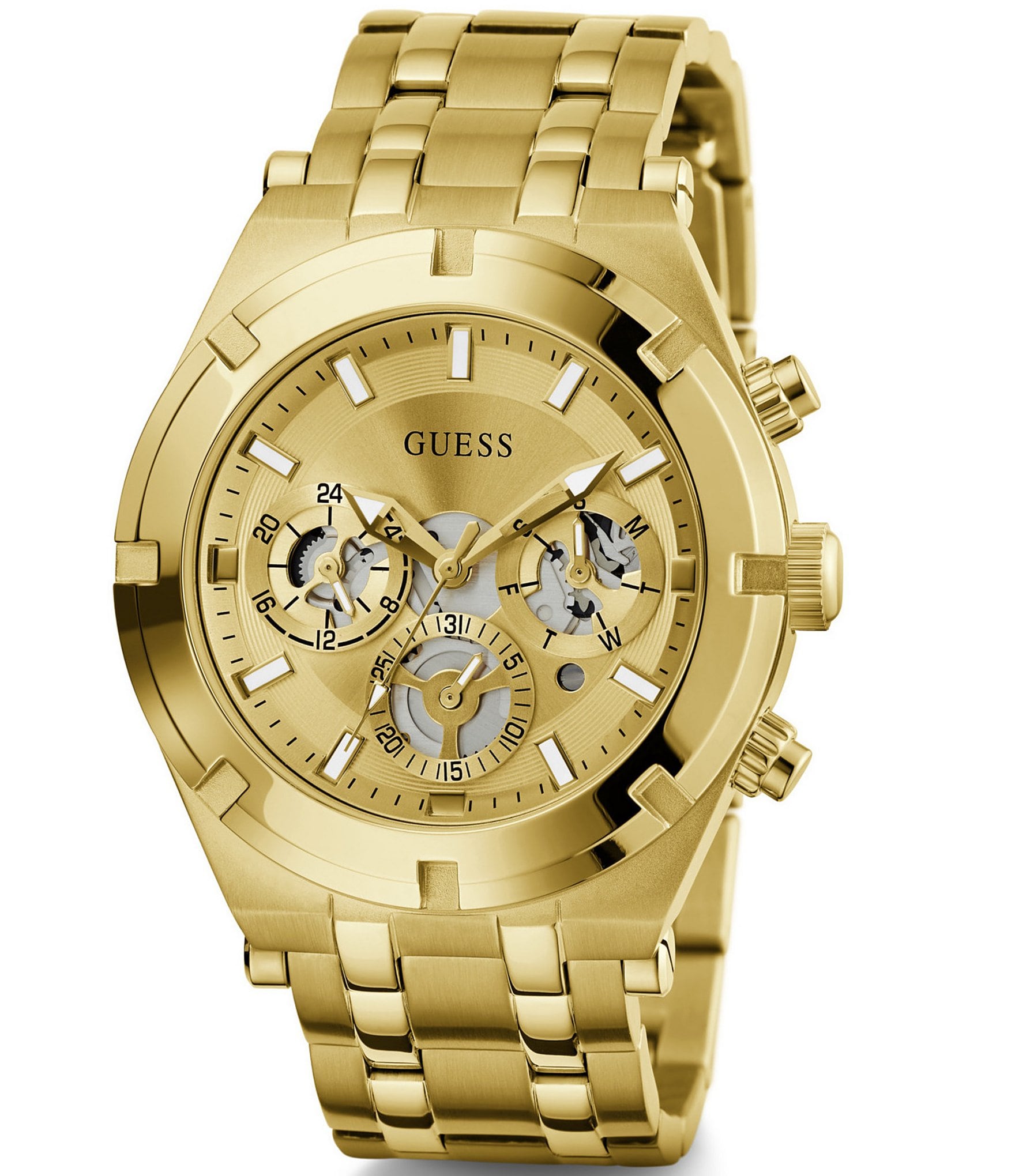 Guess Men's Continental Bling Multifunction Gold-Tone Bracelet Watch