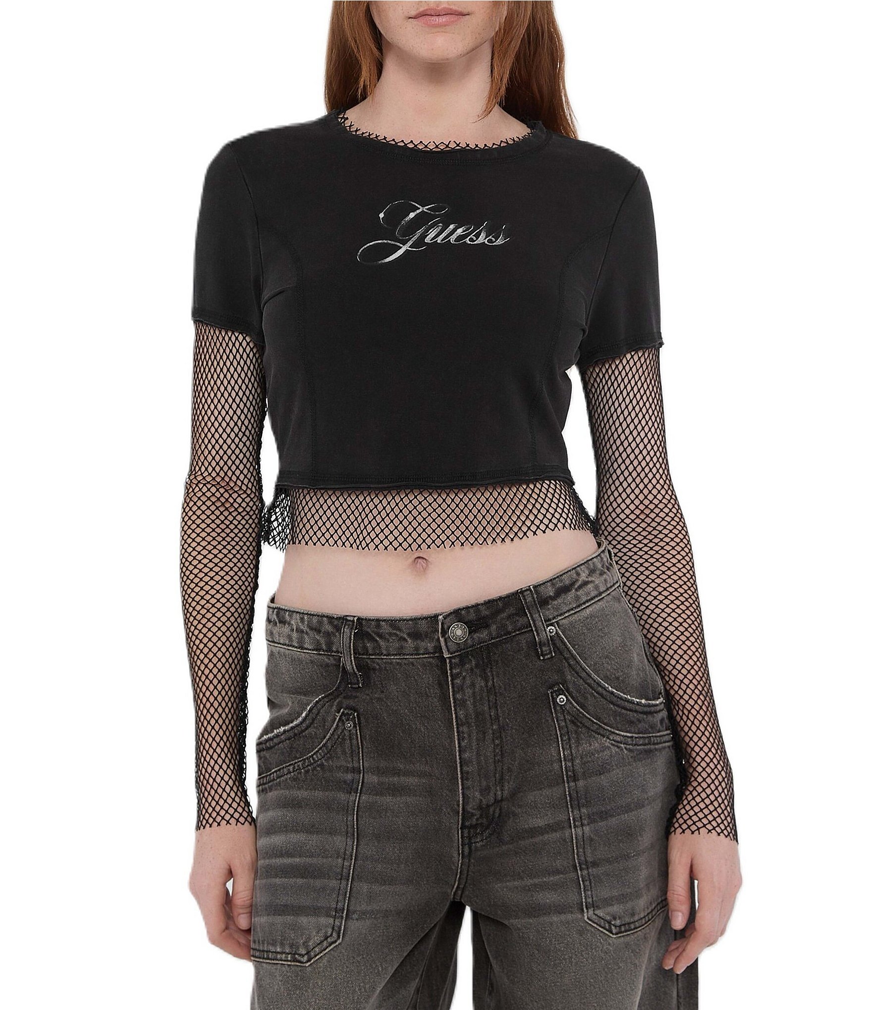 Guess Originals Layered Fishnet Graphic T-Shirt | Dillard's Guess Originals Layered Fishnet Graphic T-Shirt | Dillard's
