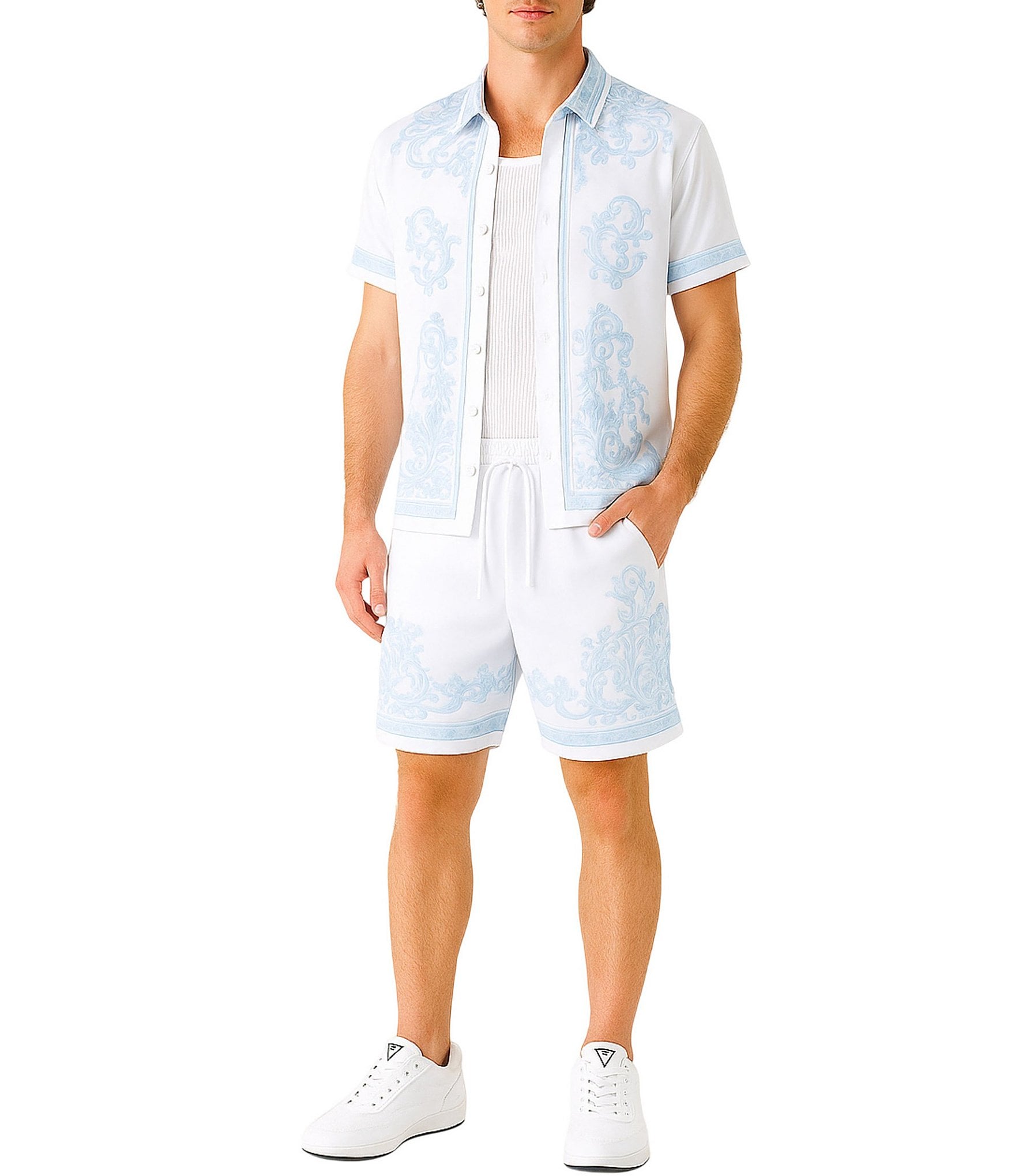 Guess Regal Medallion Charm Flat Front Shorts