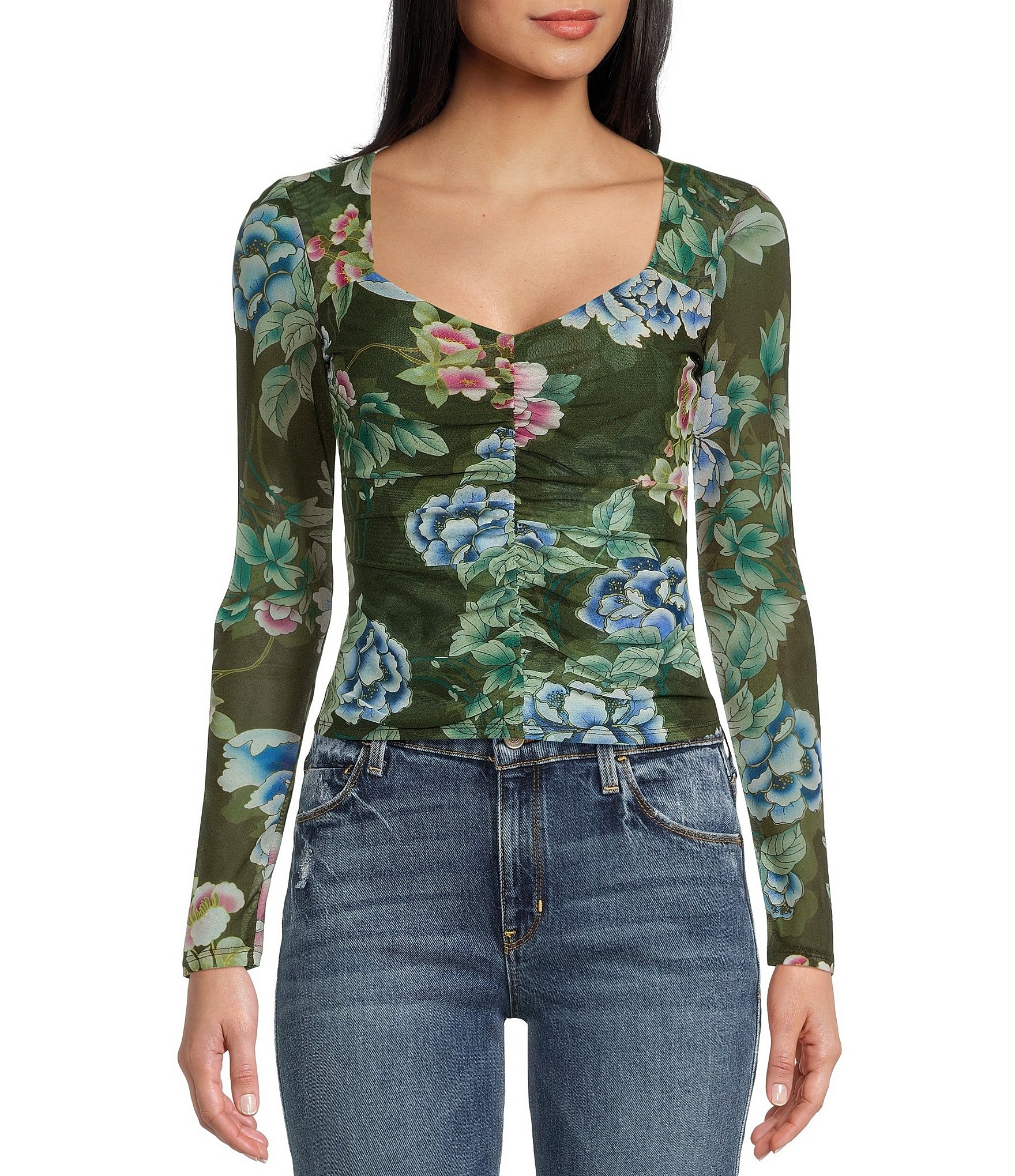 Guess Maia Large Floral Printed Corset Crop Top