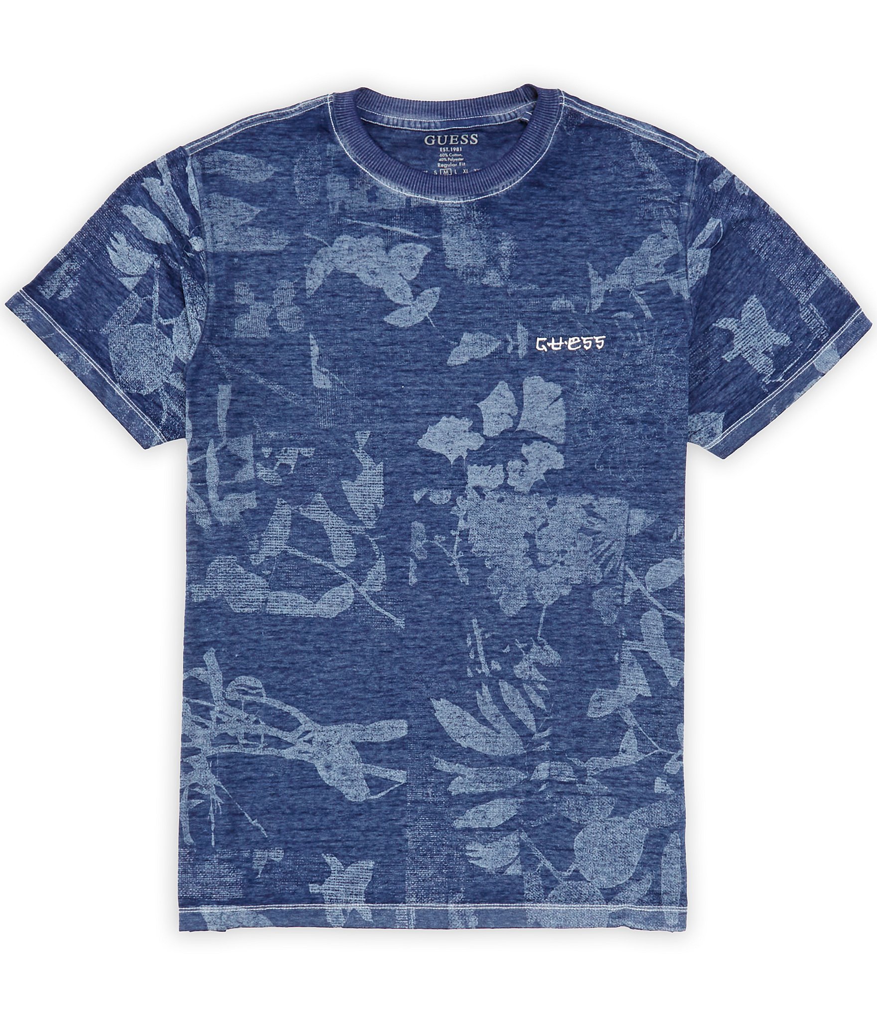 Guess Short Sleeve Allover Leaf Print T-Shirt | Dillard's