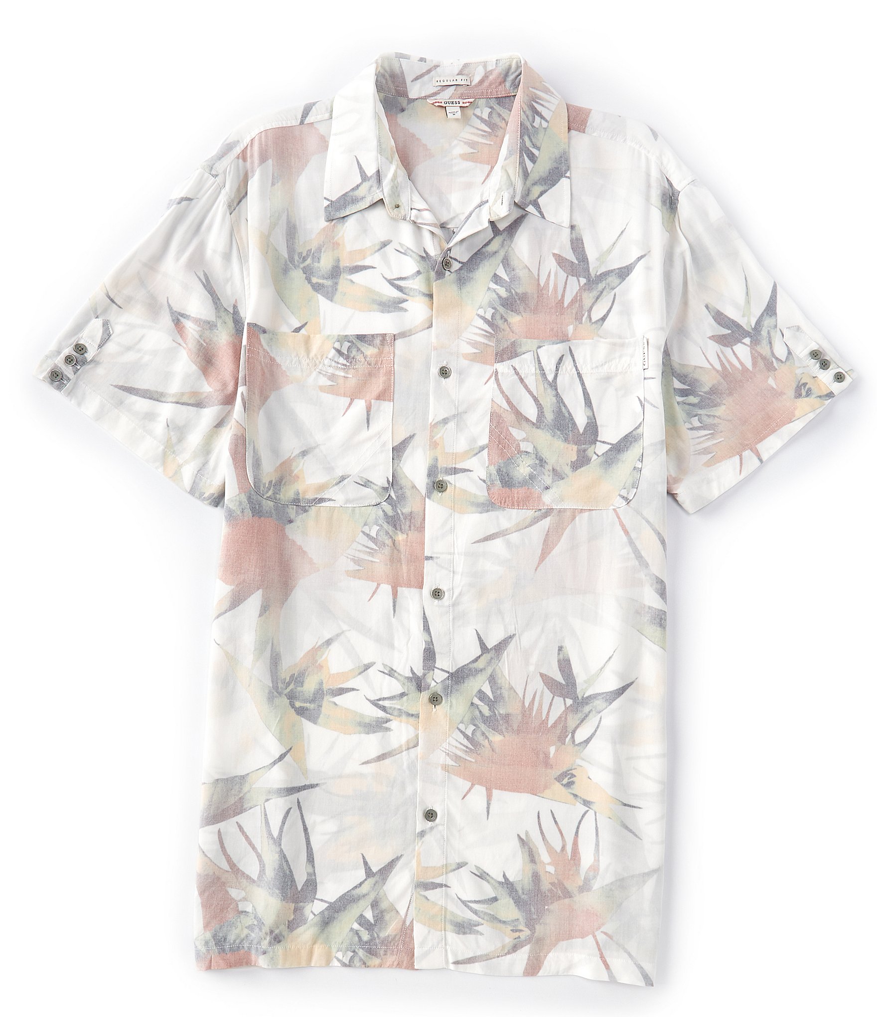 Guess Tiger/Bamboo Printed Short Sleeve Woven Shirt