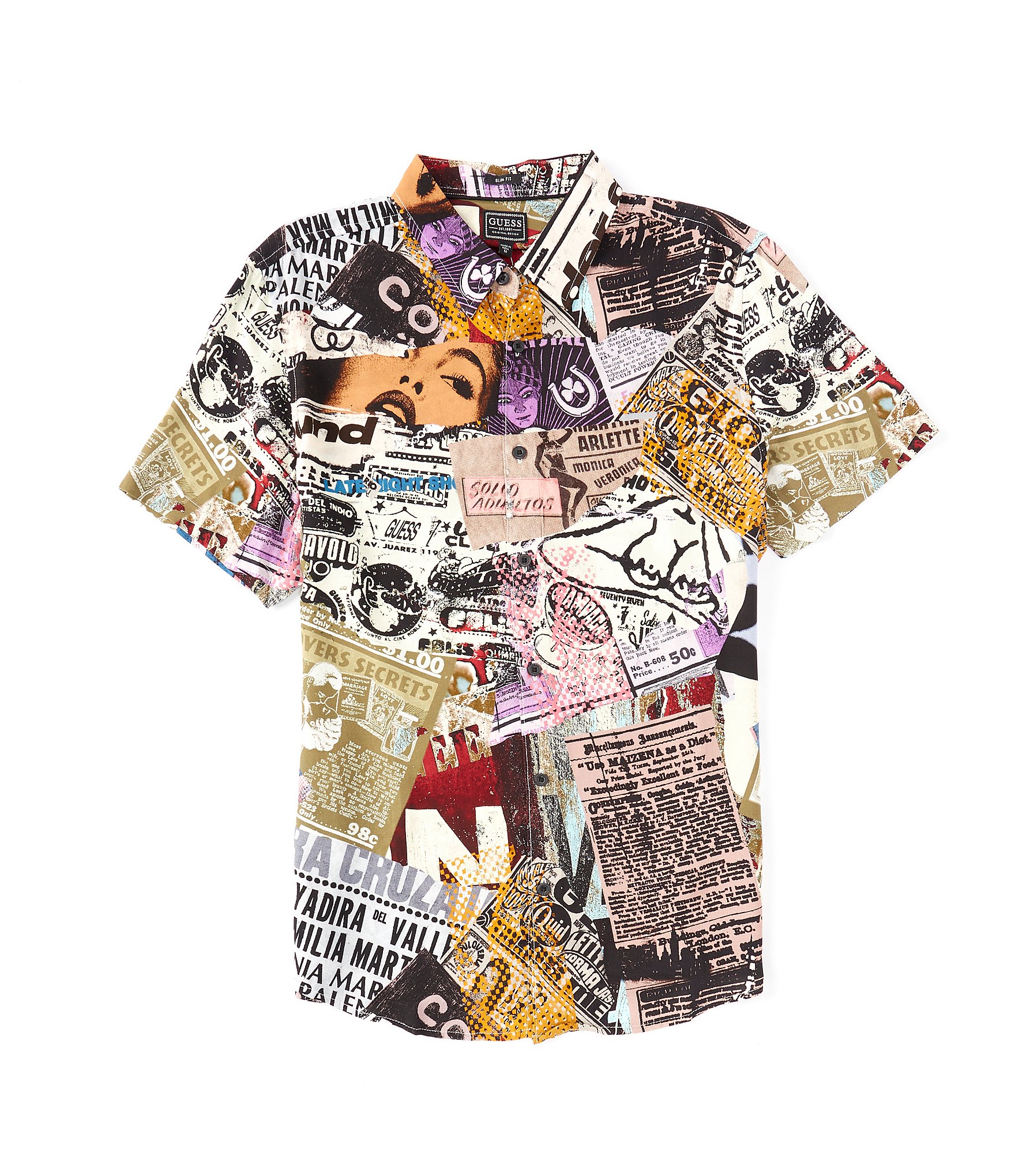 Guess Short-Sleeve ECO Rayon Collage Shirt | Dillard's