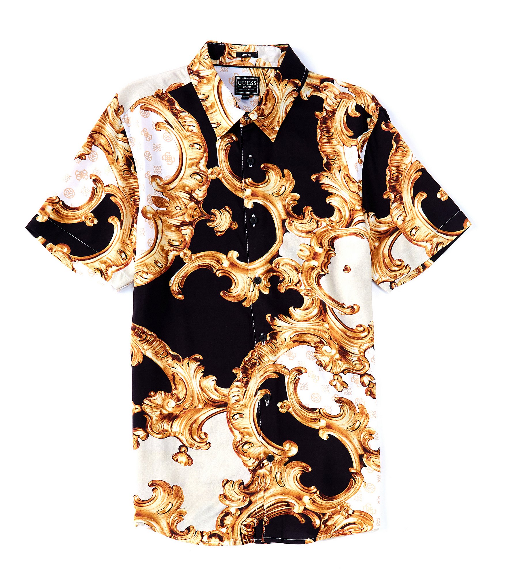Guess Short Sleeve Eco Rayon Gold Peony Shirt | Dillard's