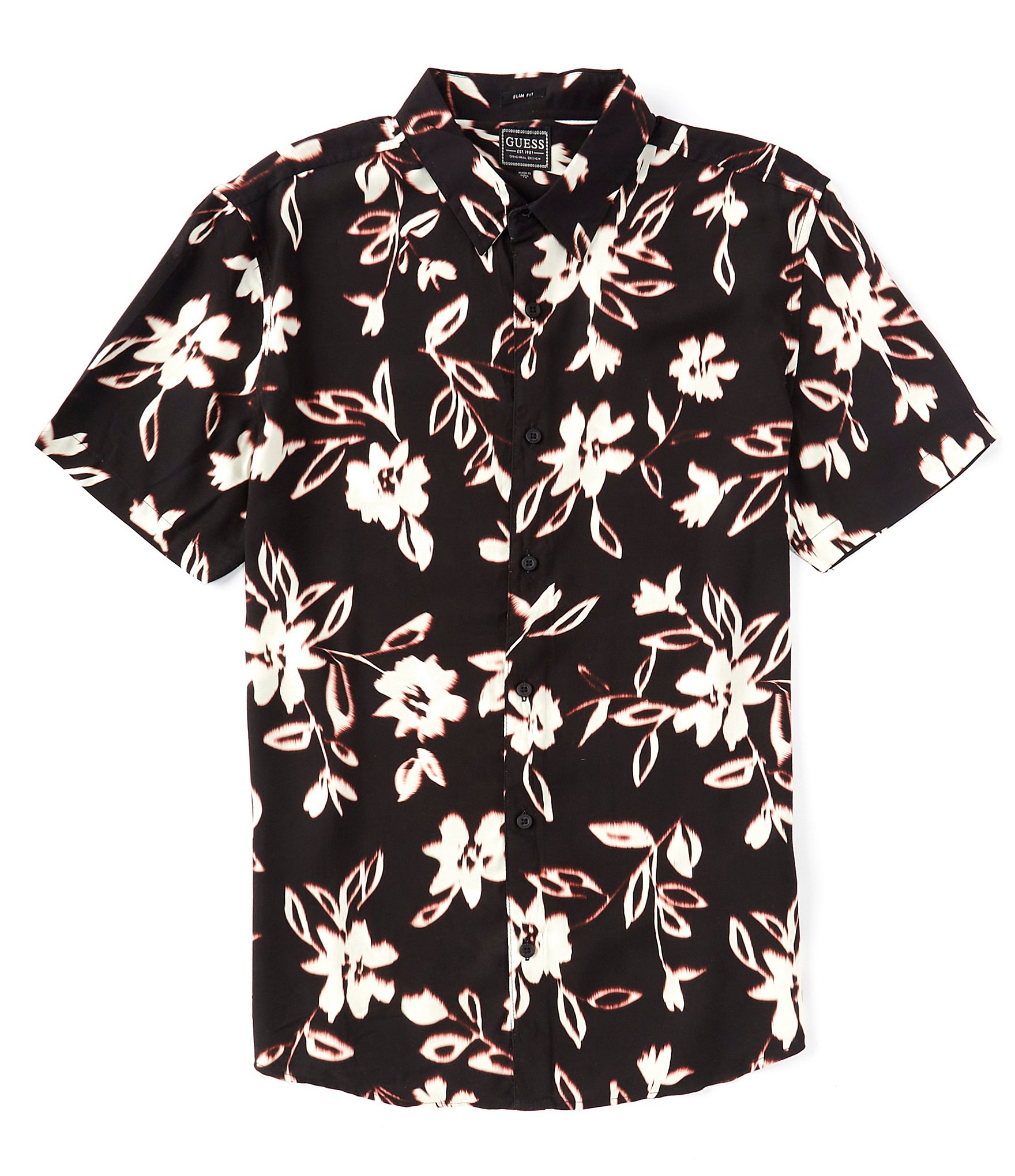 Guess Tiger/Bamboo Printed Short Sleeve Woven Shirt