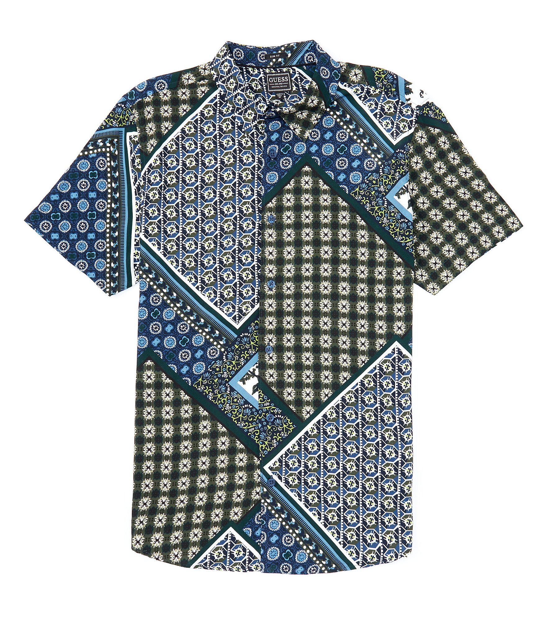 Guess Short Sleeve Geometric Tile Scarf Printed Woven Shirt | Dillard's