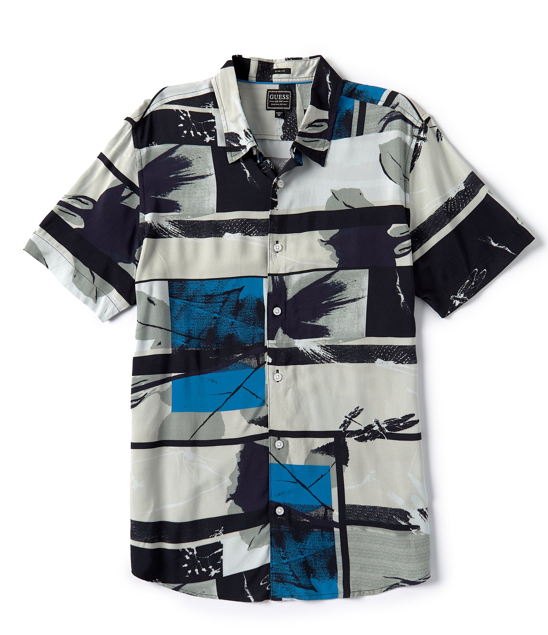 Guess Short Sleeve Palm Collage Woven Shirt | Dillard's