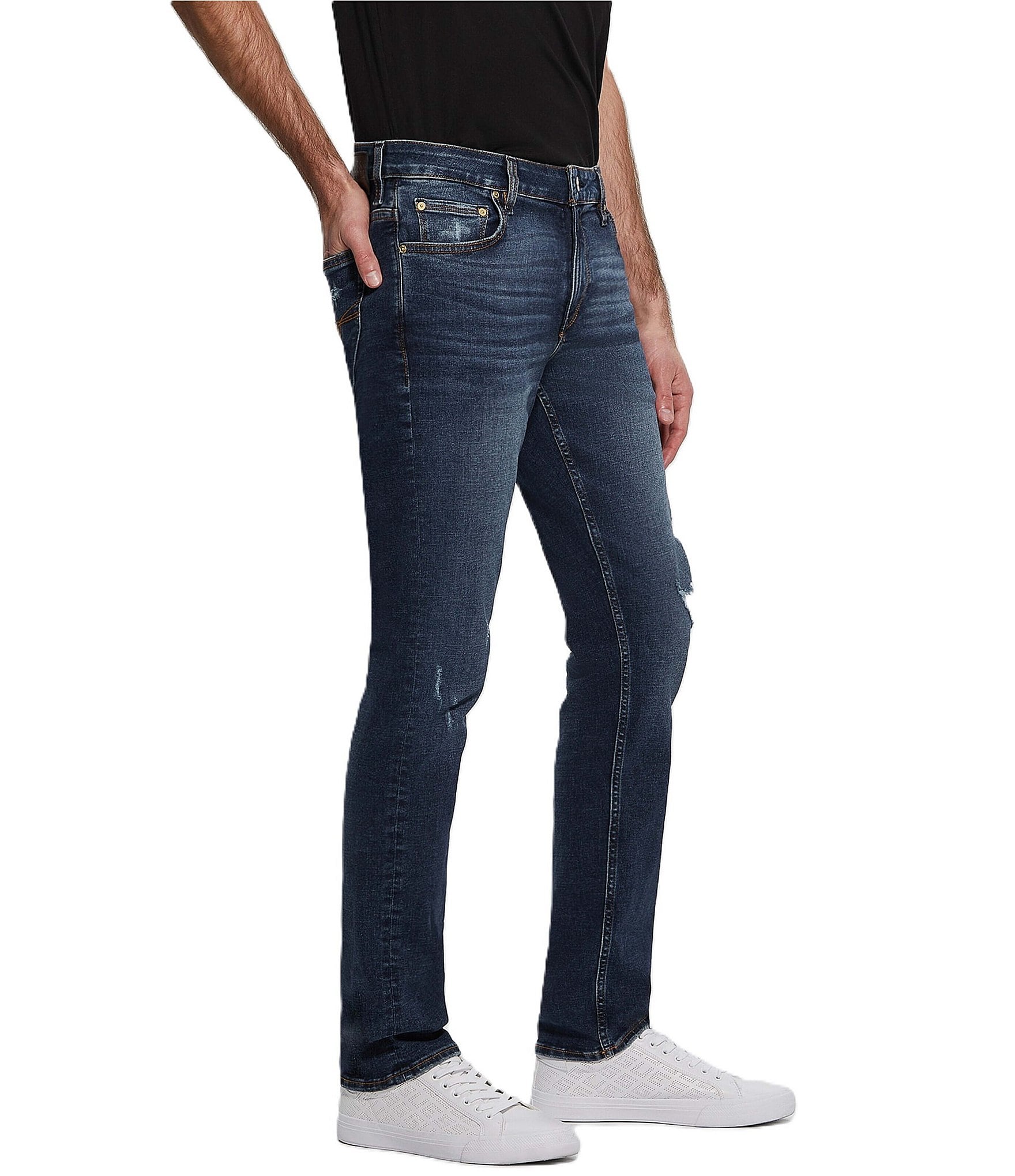 Guess Slim Fit Tapered Destructed Detail Jeans