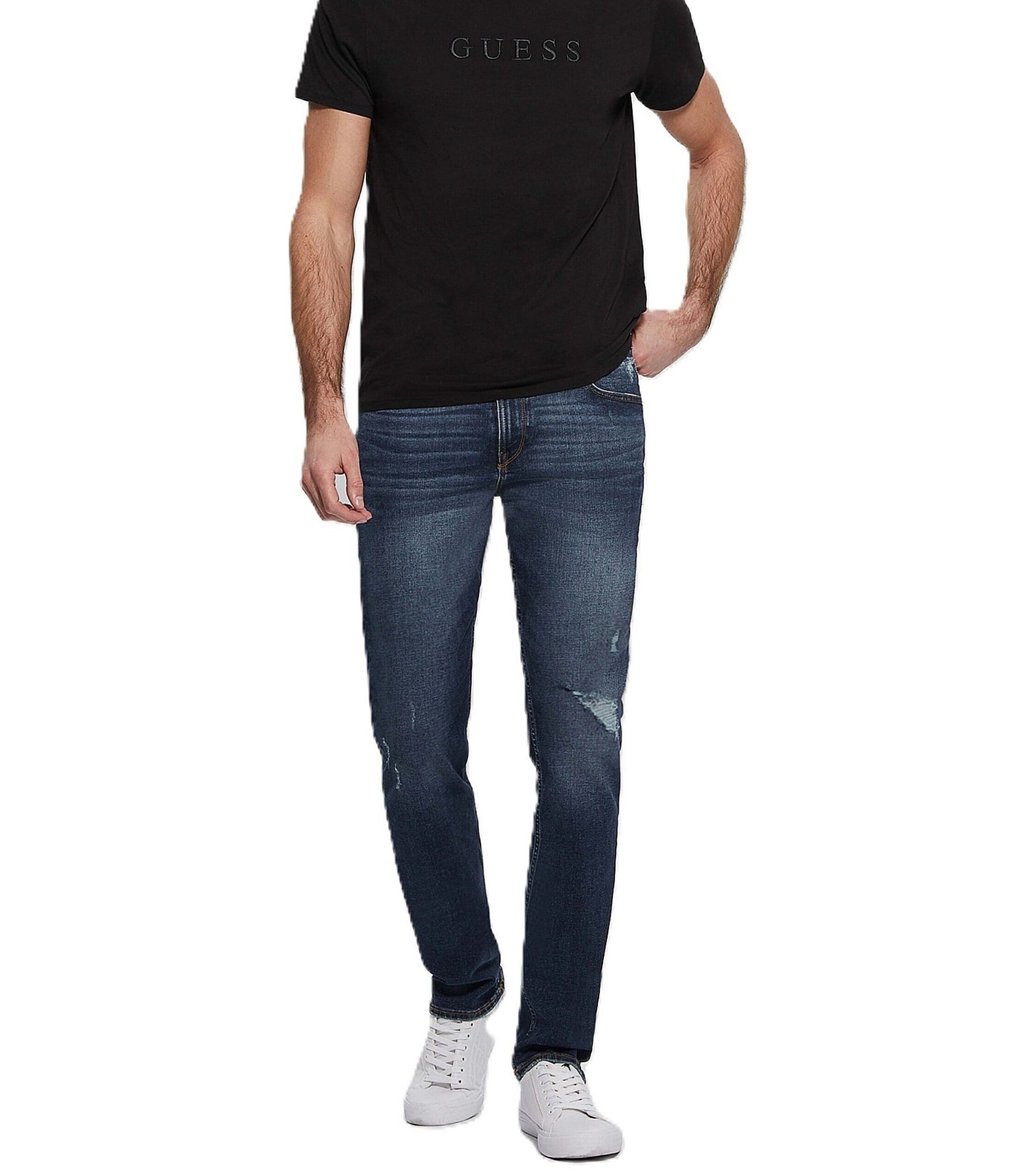 Guess Slim Fit Tapered Destructed Detail Jeans