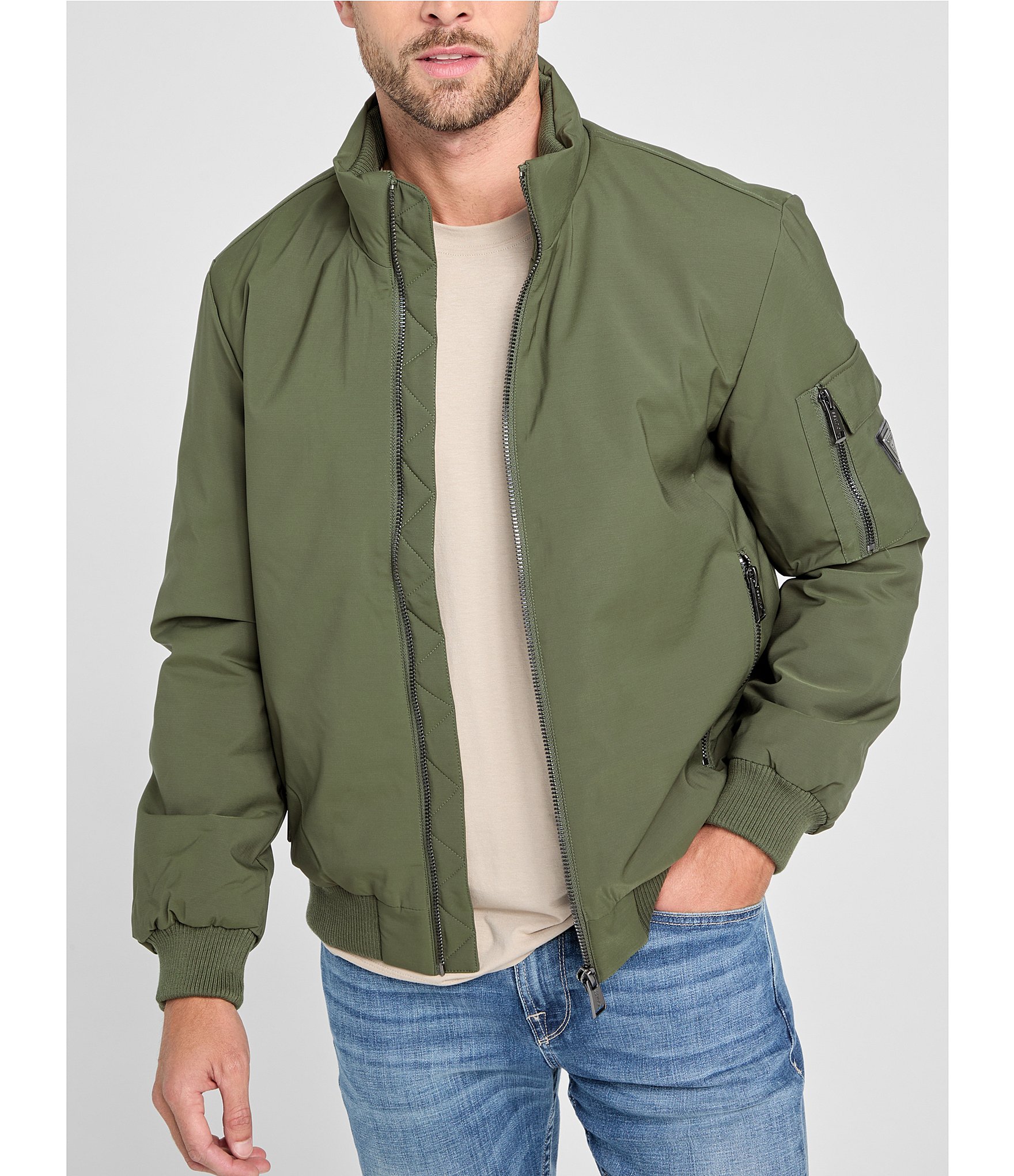 Guess Stand Collar Water Resistant Bomber Jacket