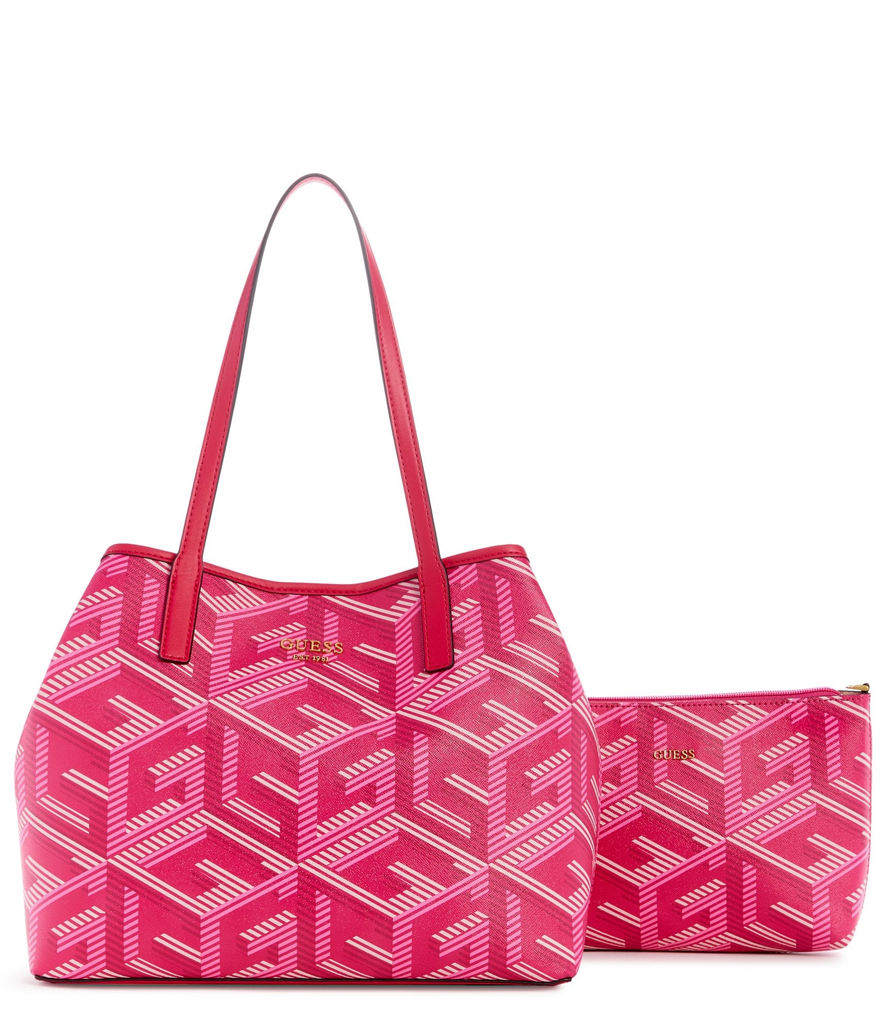 Guess Vikky Oversized G Cube Logo Tote Bag - Magenta Logo