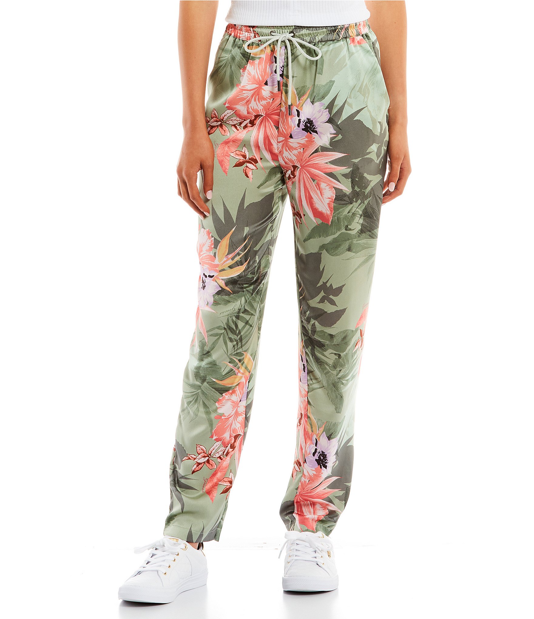 proza Natuur Zwitsers Guess Viola Tropical Floral Mid Rise Pants | Dillard's