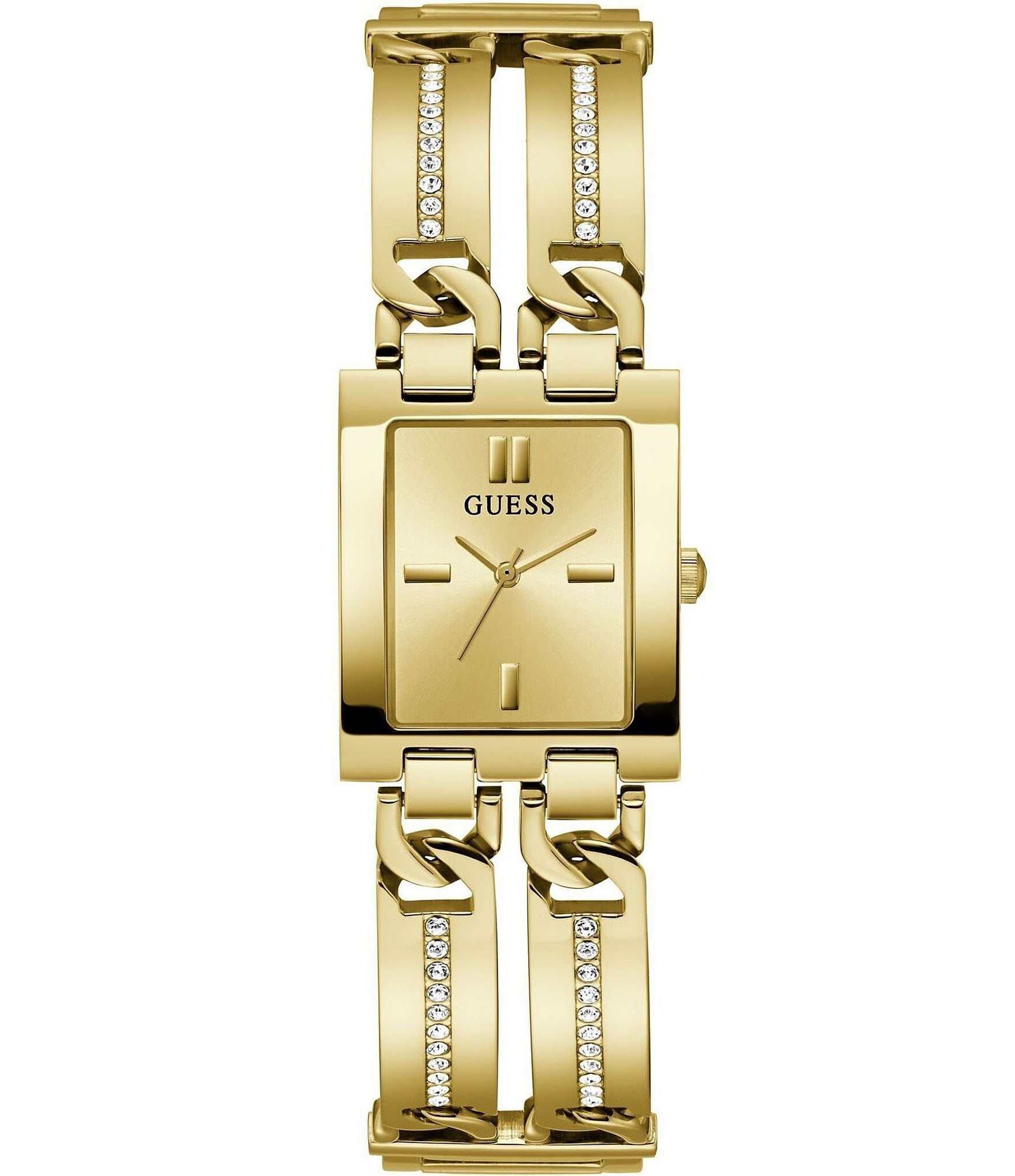 Guess Women's Analog Rectangular Case Gold Tone Stainless Steel Bracelet Watch