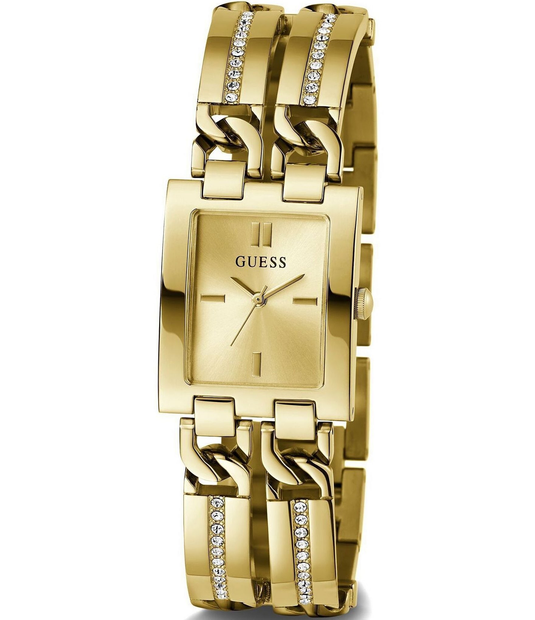 Guess Women's Analog Rectangular Case Gold Tone Stainless Steel Bracelet Watch