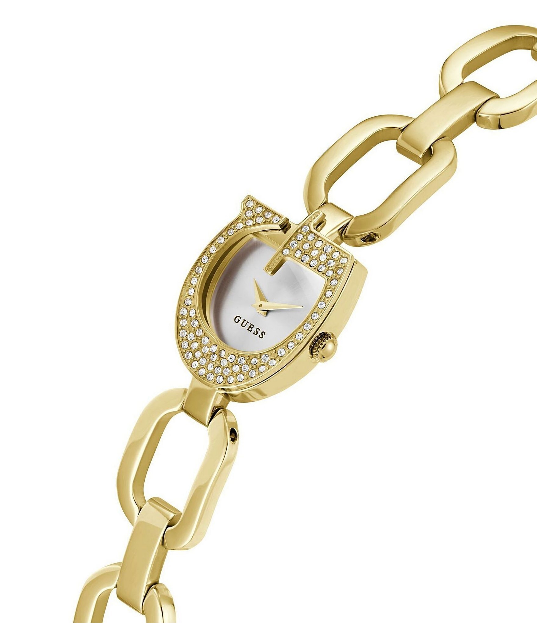 Guess Women's Crystal G Shape Analog Gold Tone Stainless Steel Bracelet Watch