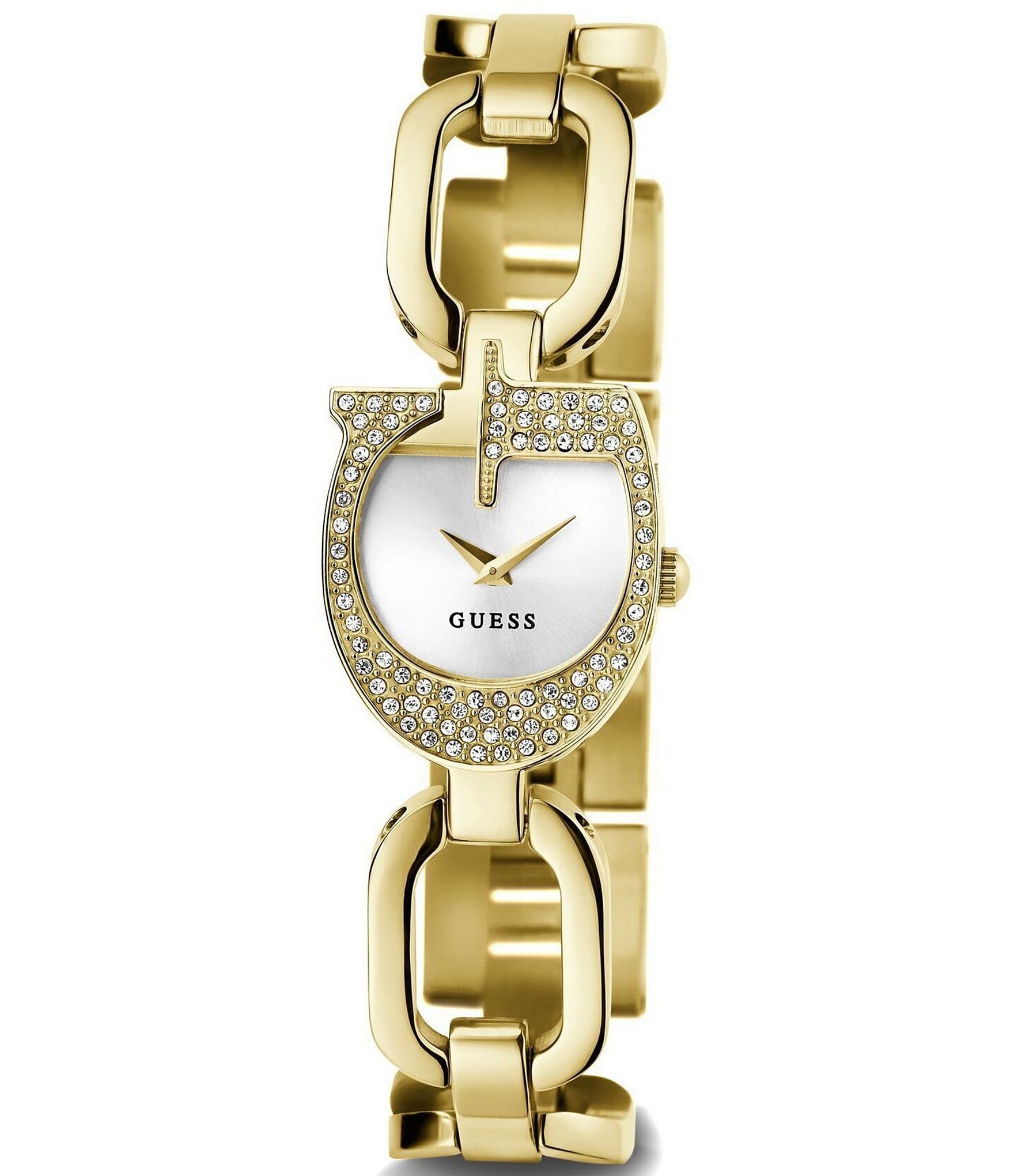 Guess Women's Crystal G Shape Analog Gold Tone Stainless Steel Bracelet Watch