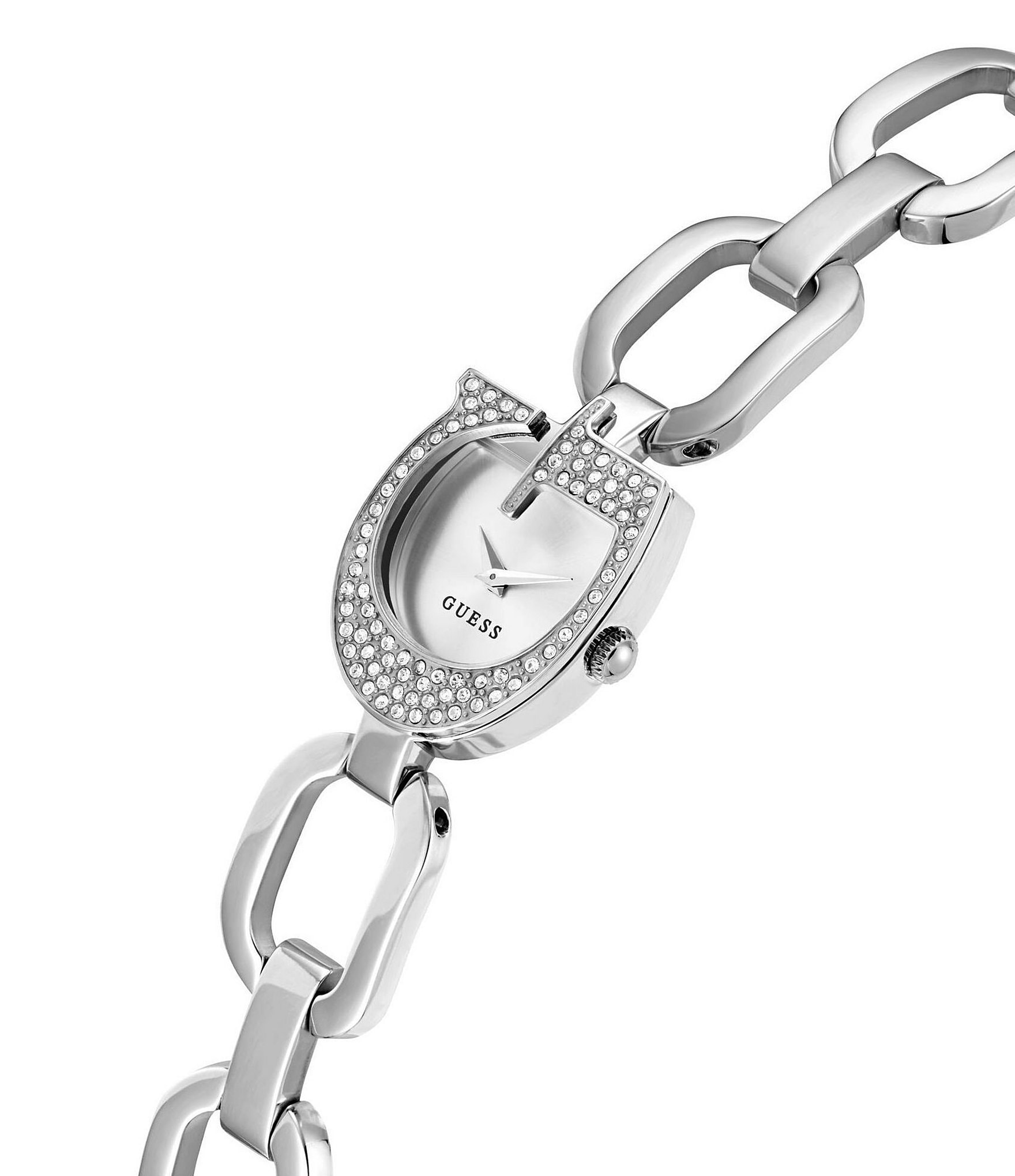 Guess Women's Crystal G Shape Analog Silver Stainless Steel Bracelet Watch