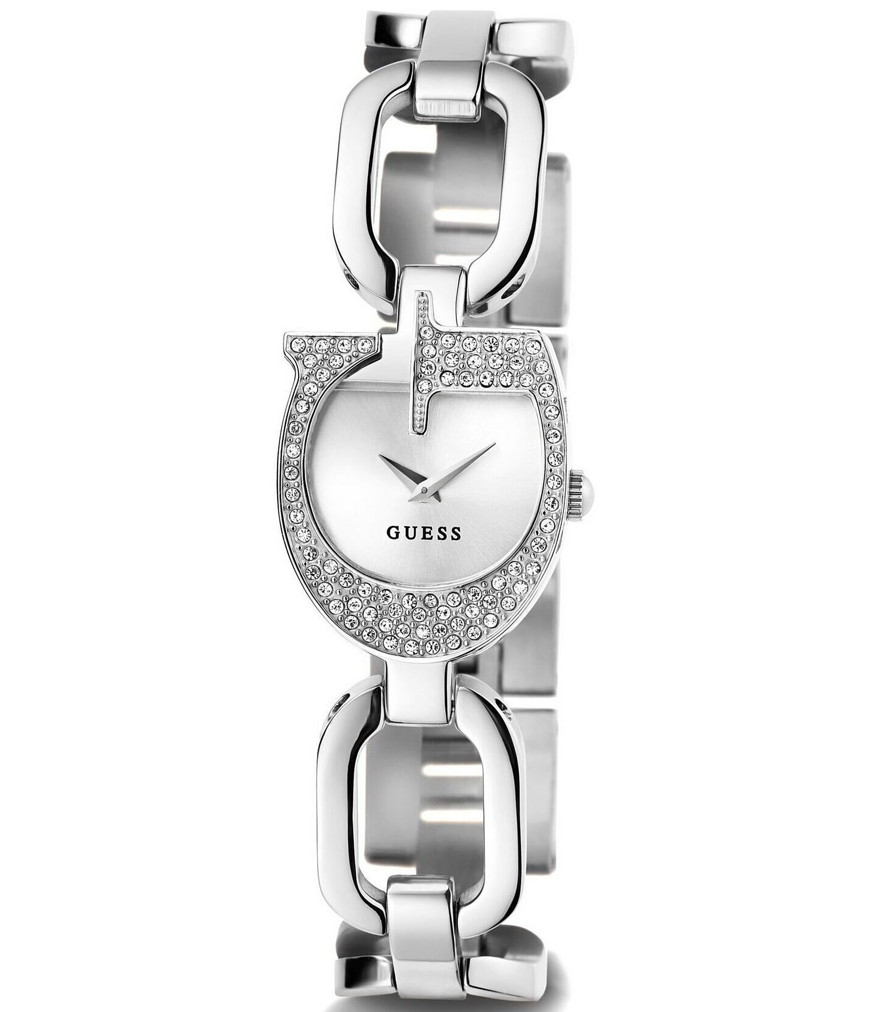 Guess Women's Crystal G Shape Analog Silver Stainless Steel Bracelet Watch