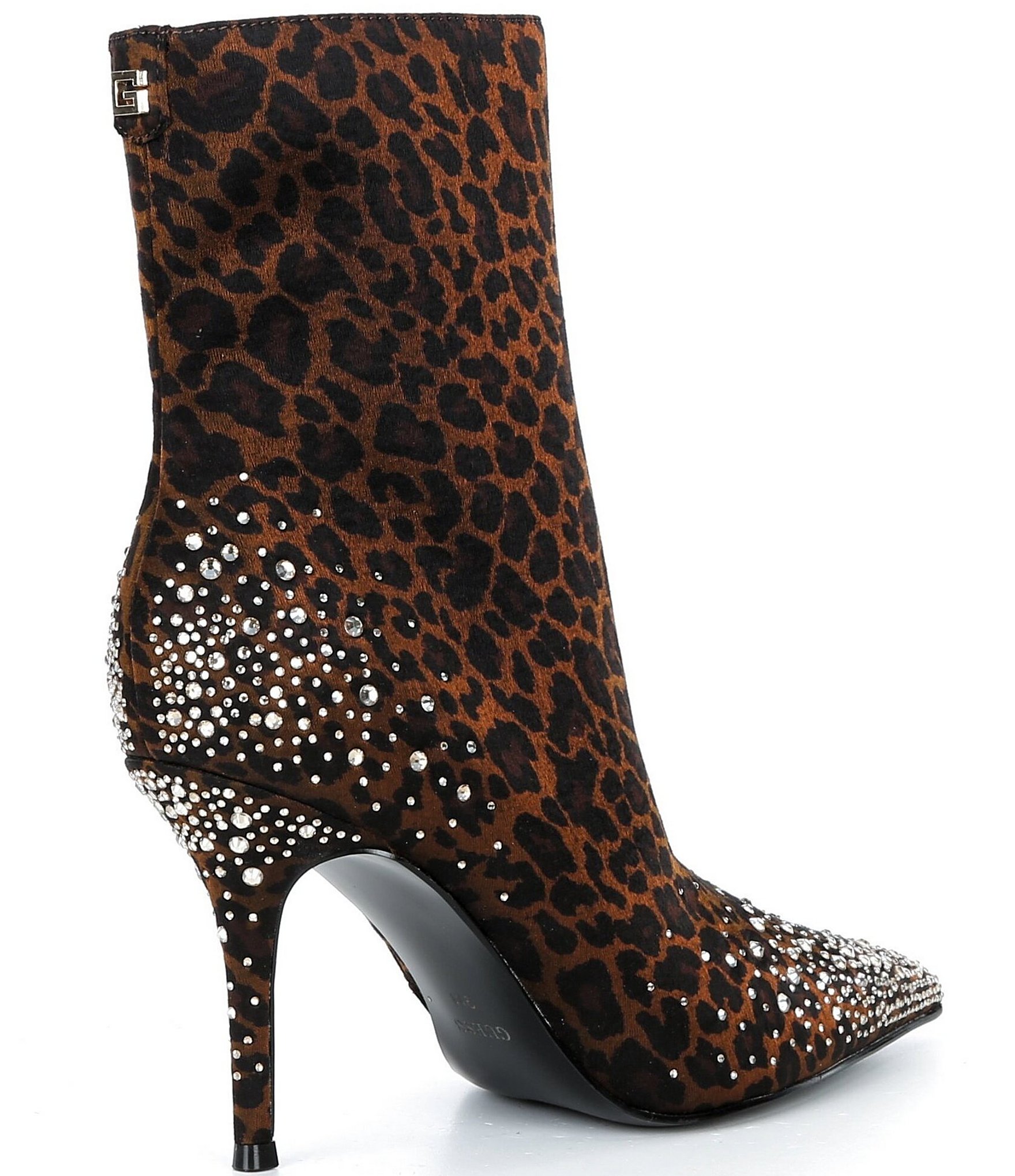 Guess Women's Gomoray Leopard Print Rhinestone Stretch Booties