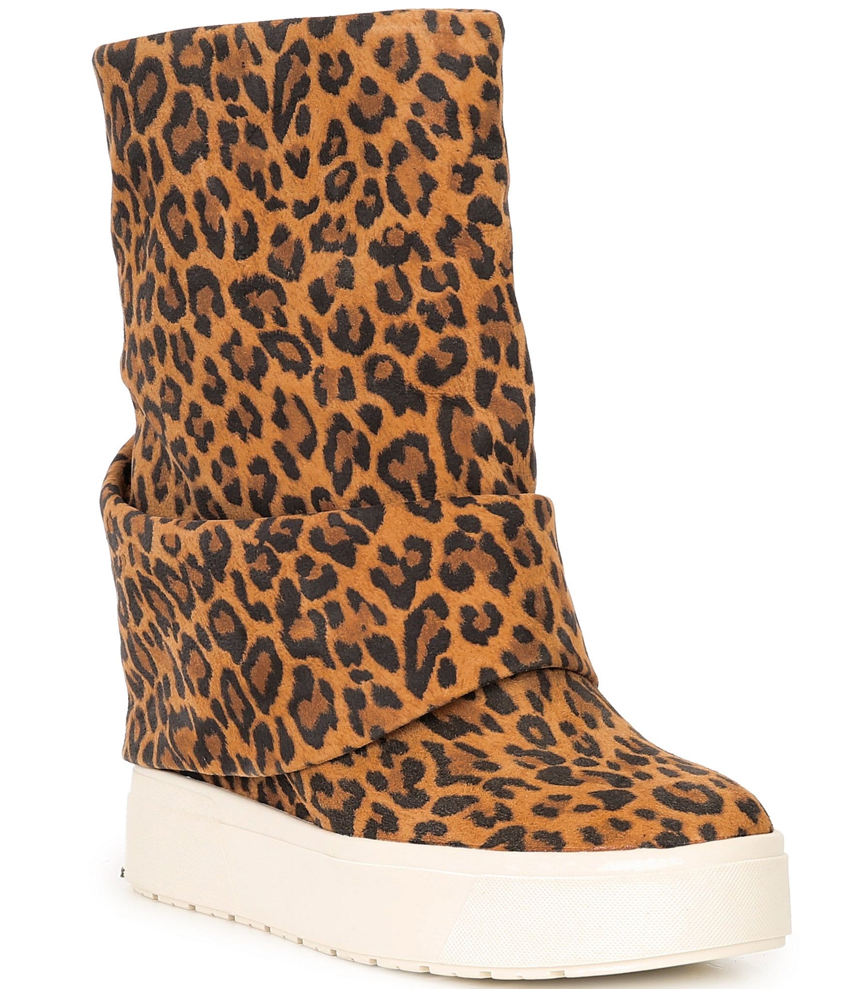 Guess Women's Guinna Leopard Fold-Over Wedge Booties