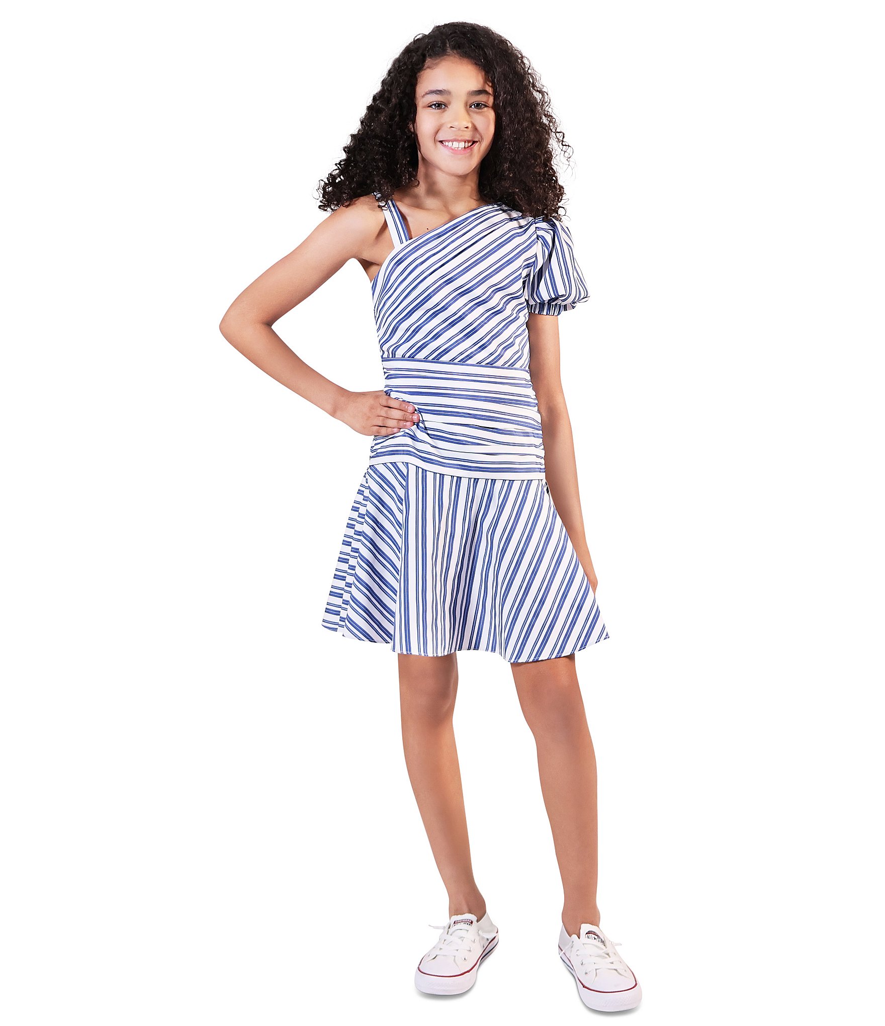 Habitual Big Girls 7-16 One-Shoulder Striped Fit-And-Flare Dress