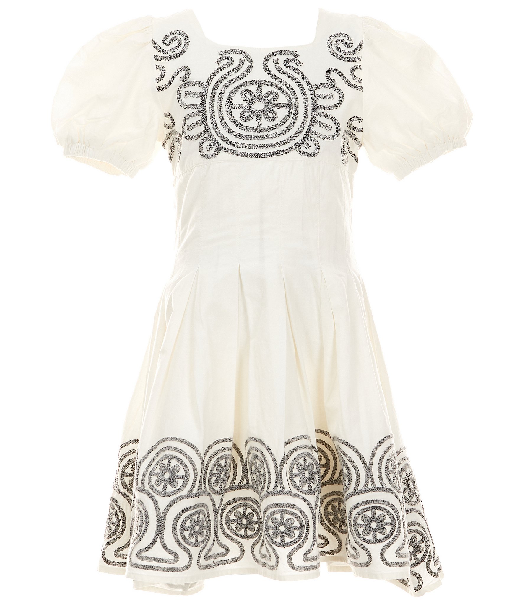 Habitual Big Girls 7-16 Puffed-Sleeve Embroidered Fit-And-Flare Dress