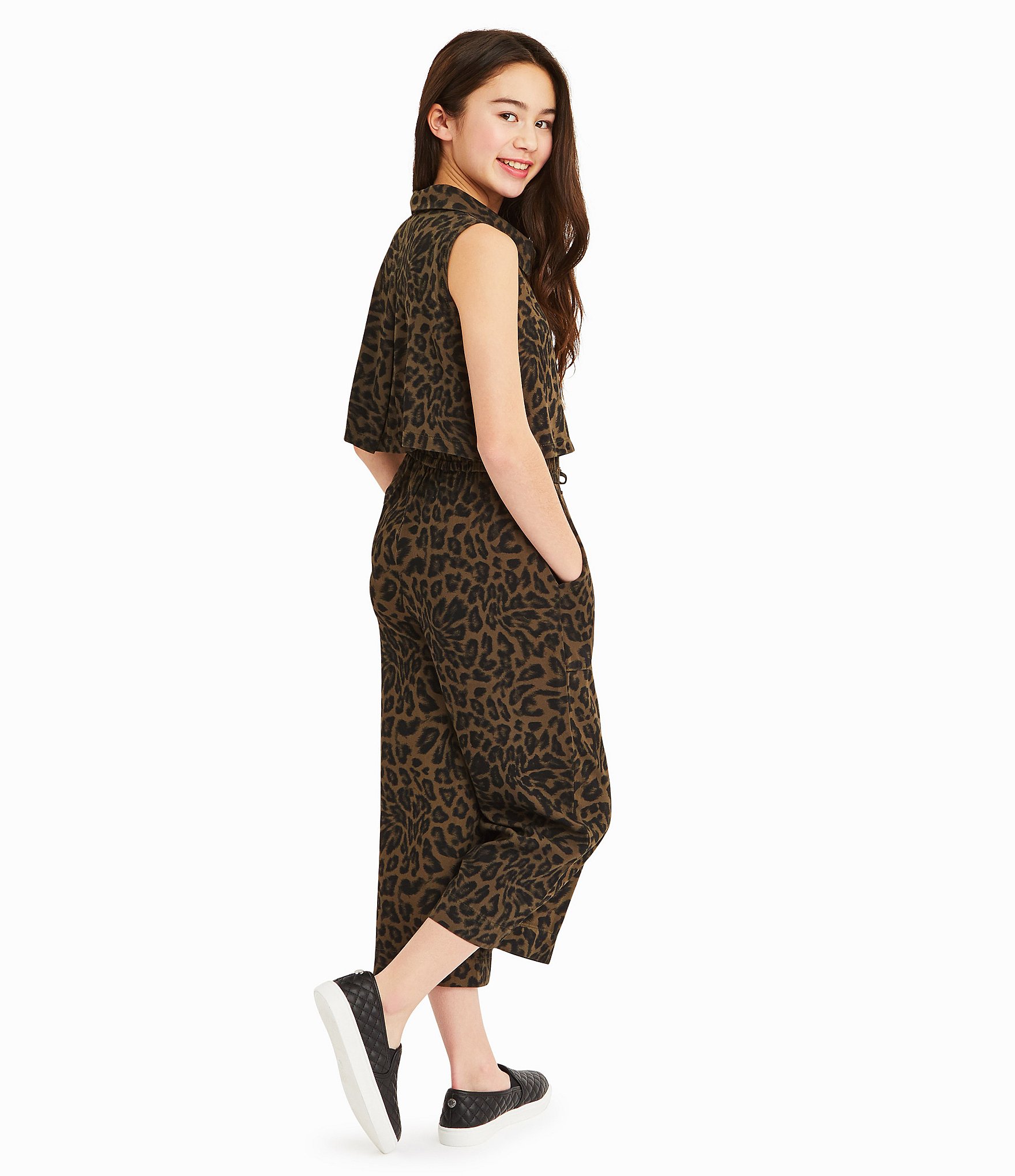 Habitual Big Girls 7-16 Scarlett Animal Print Twill Jumpsuit