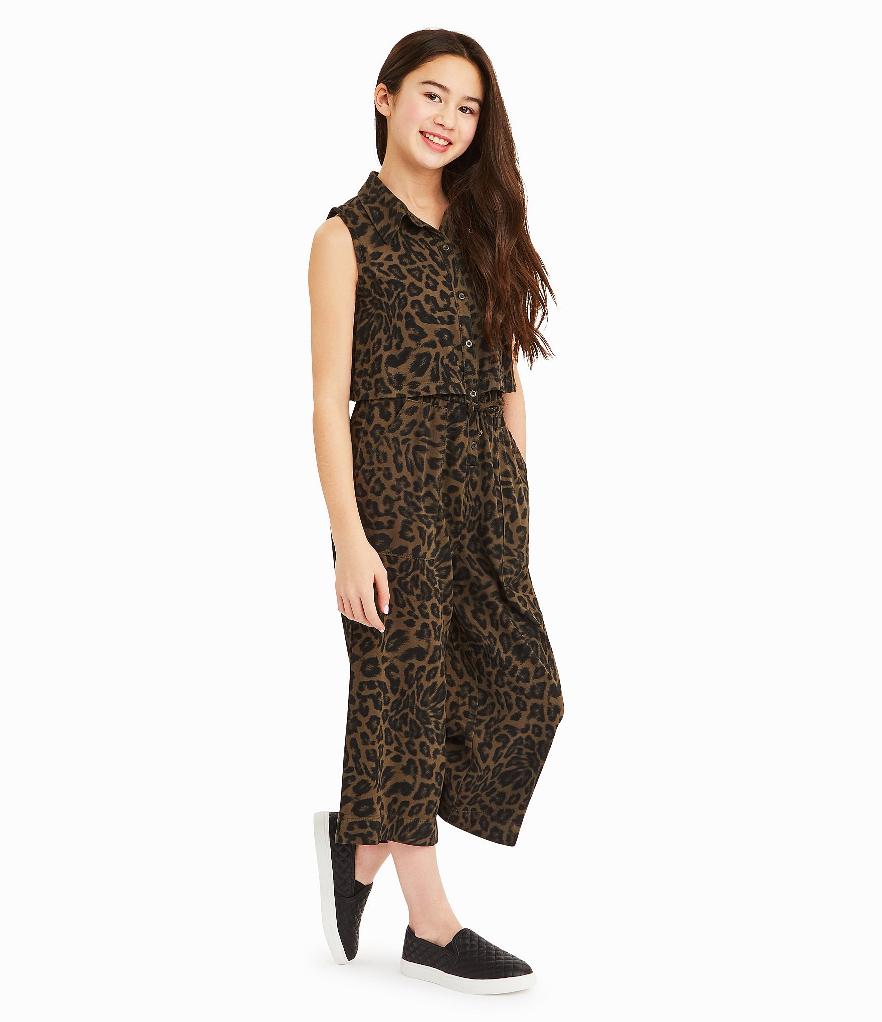 Habitual Big Girls 7-16 Scarlett Animal Print Twill Jumpsuit