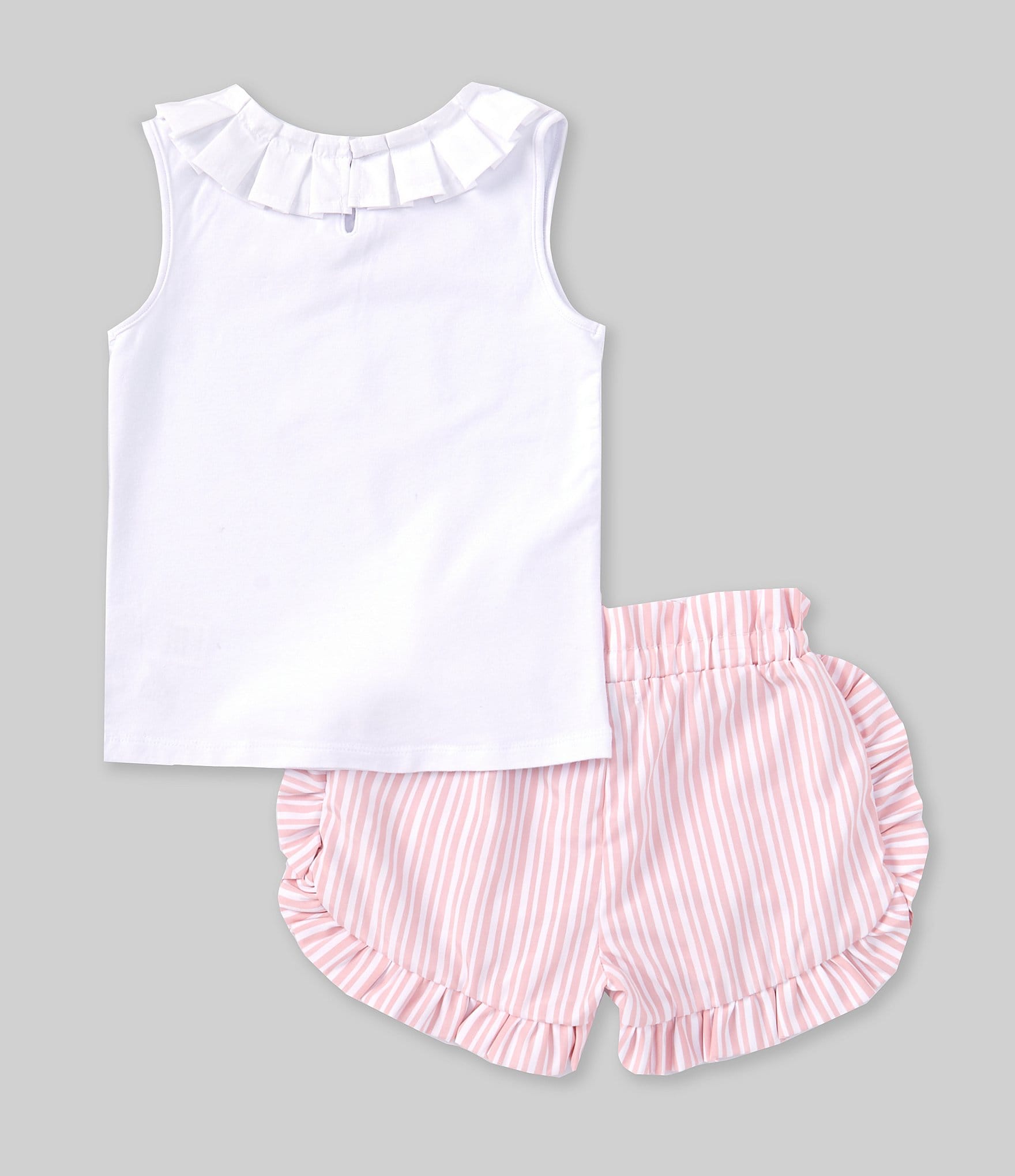 Habitual Little Girls 2T-6 Sleeveless Pleated Neckline Top & Ruffle Stripe Short Set