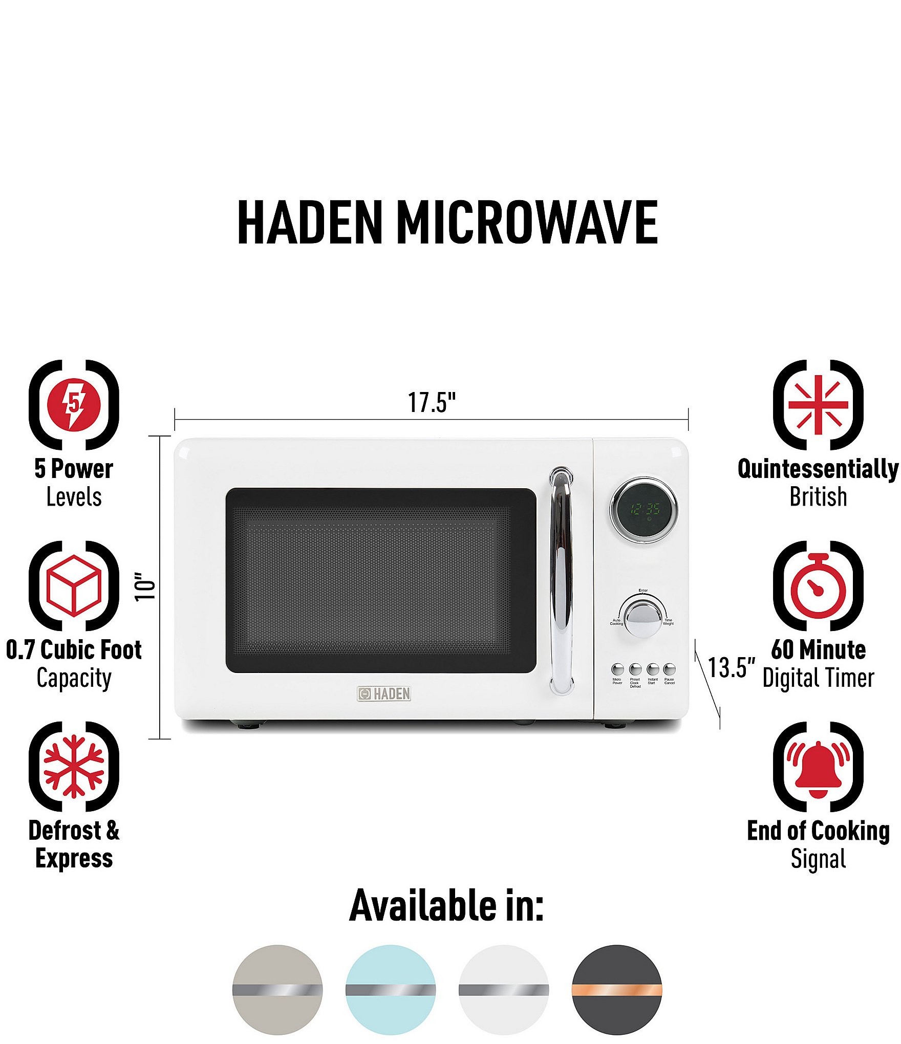 Haden Countertop Compact Retro Microwave Oven