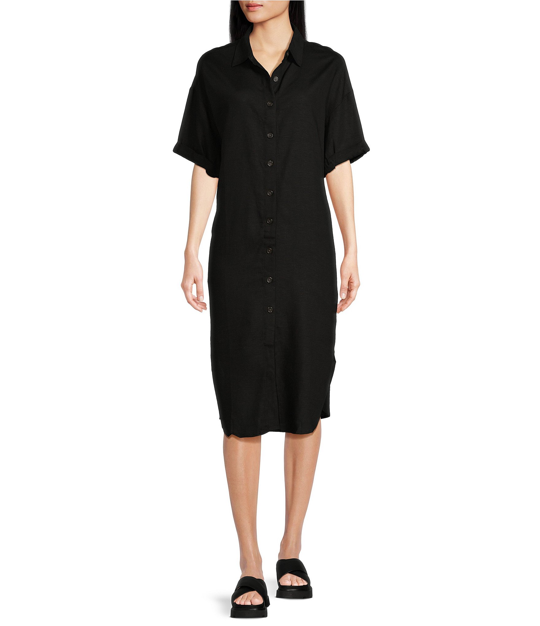 Half Moon by Modern Movement Short Sleeve Notch Collar Woven Button-Front Caftan