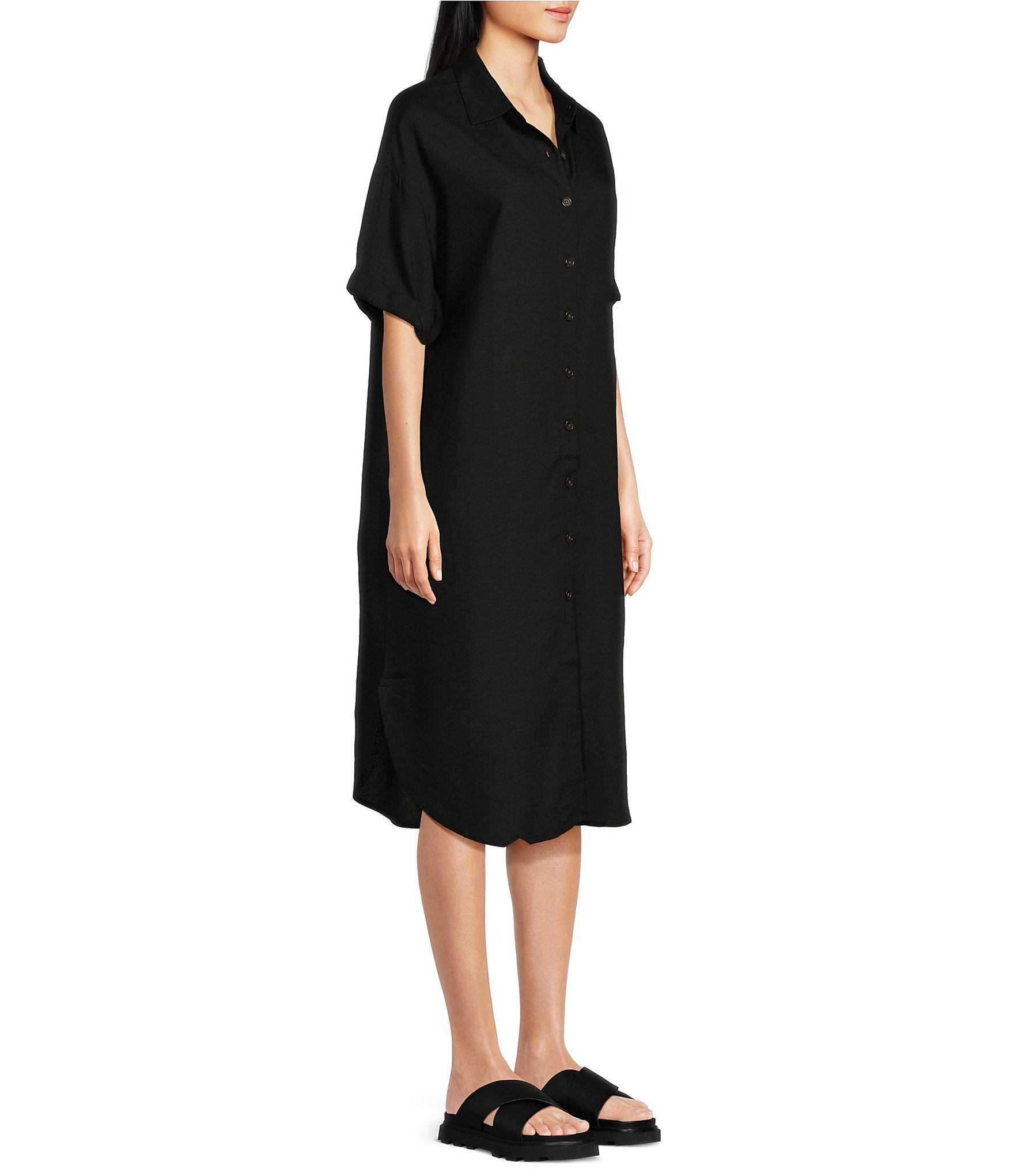 Half Moon by Modern Movement Short Sleeve Notch Collar Woven Button-Front Caftan