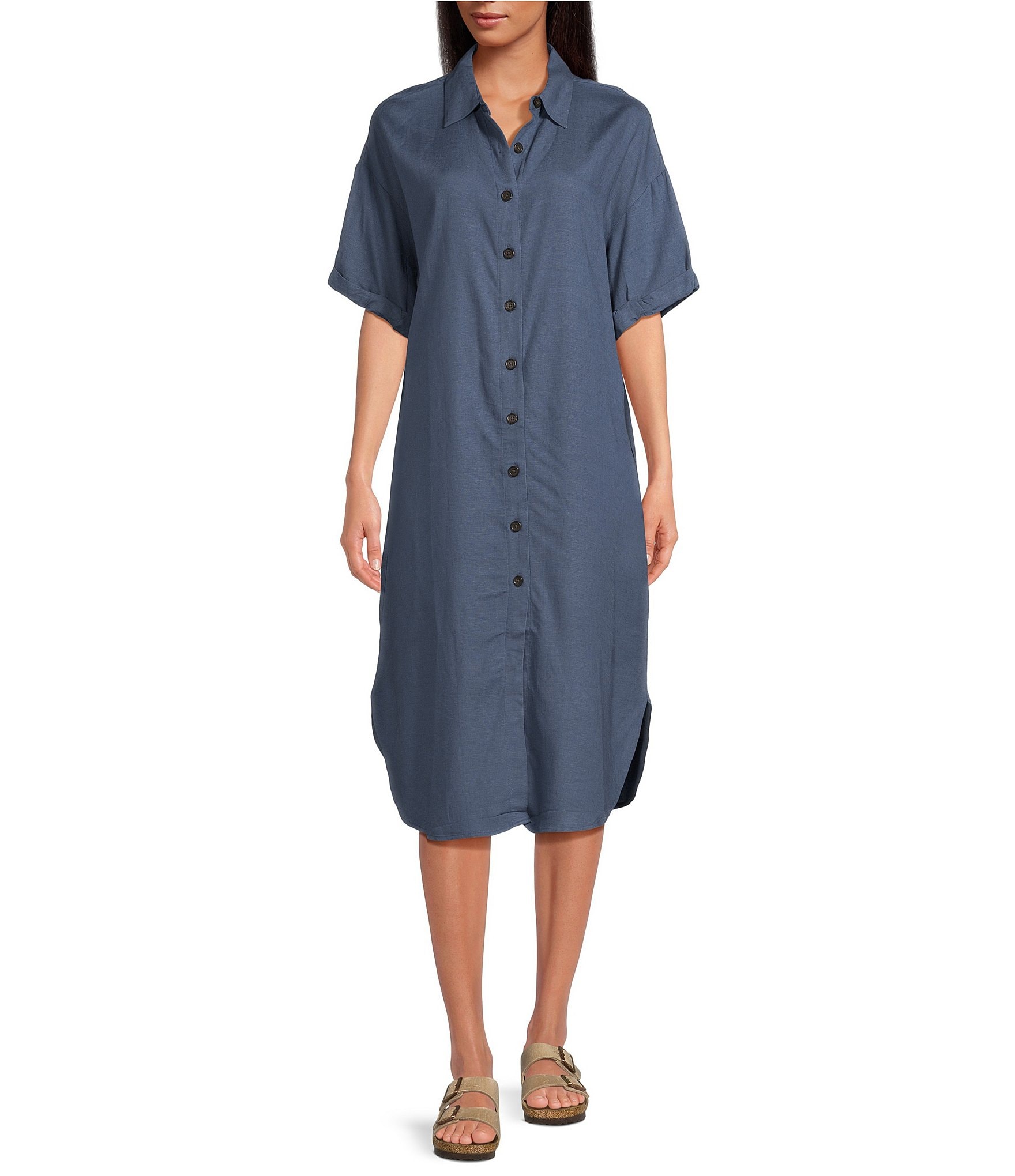 Half Moon by Modern Movement Short Sleeve Notch Collar Woven Button-Front Caftan