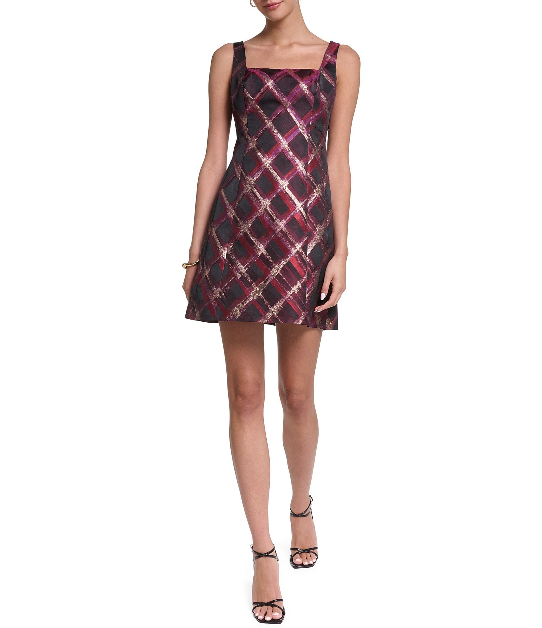 Halston Brocade Square Neck Sleeveless Mini Dress