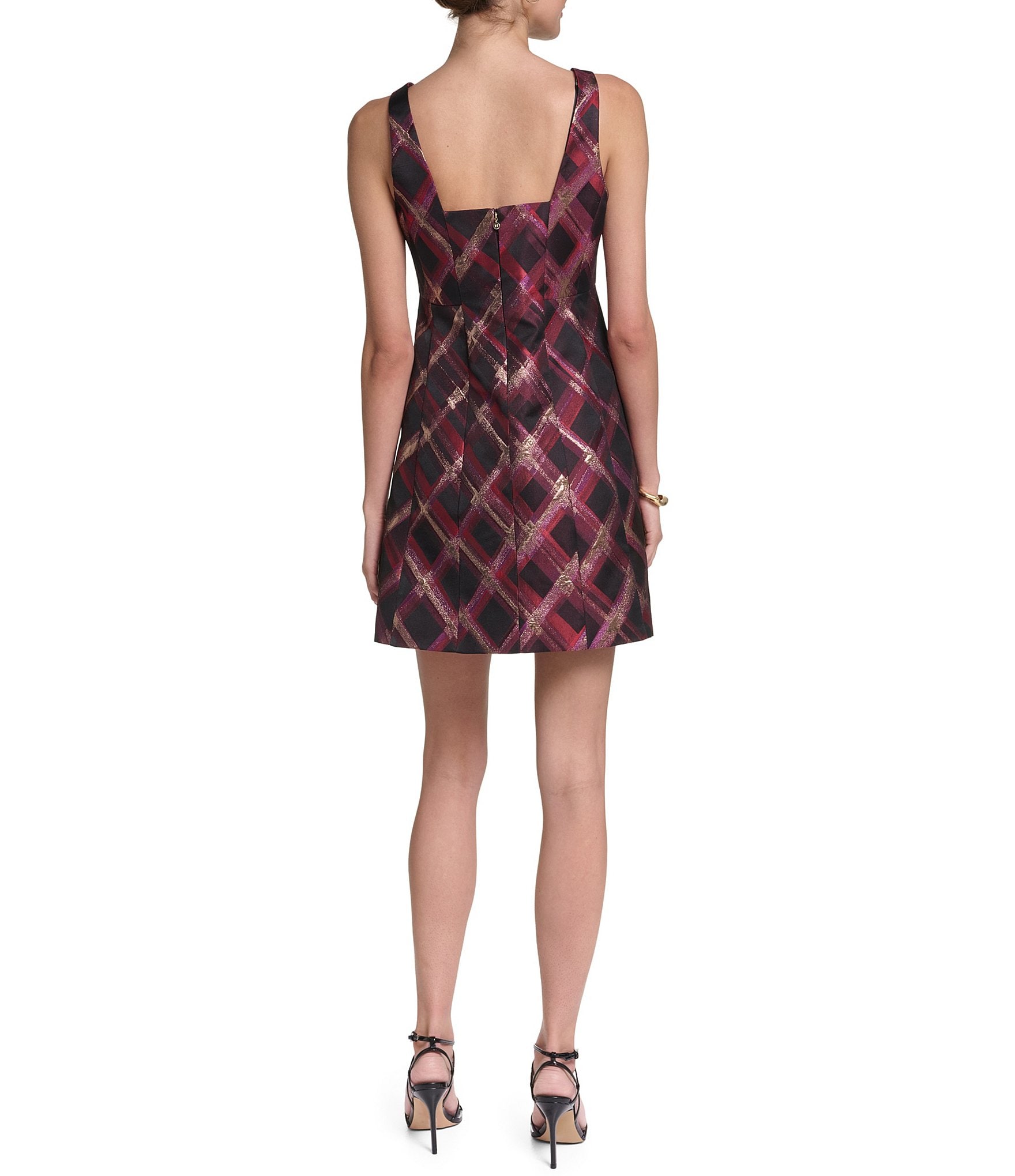 Halston Brocade Square Neck Sleeveless Mini Dress