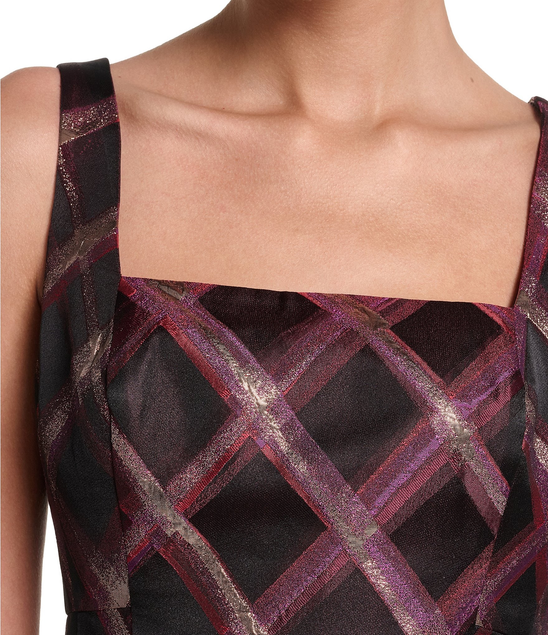 Halston Brocade Square Neck Sleeveless Mini Dress
