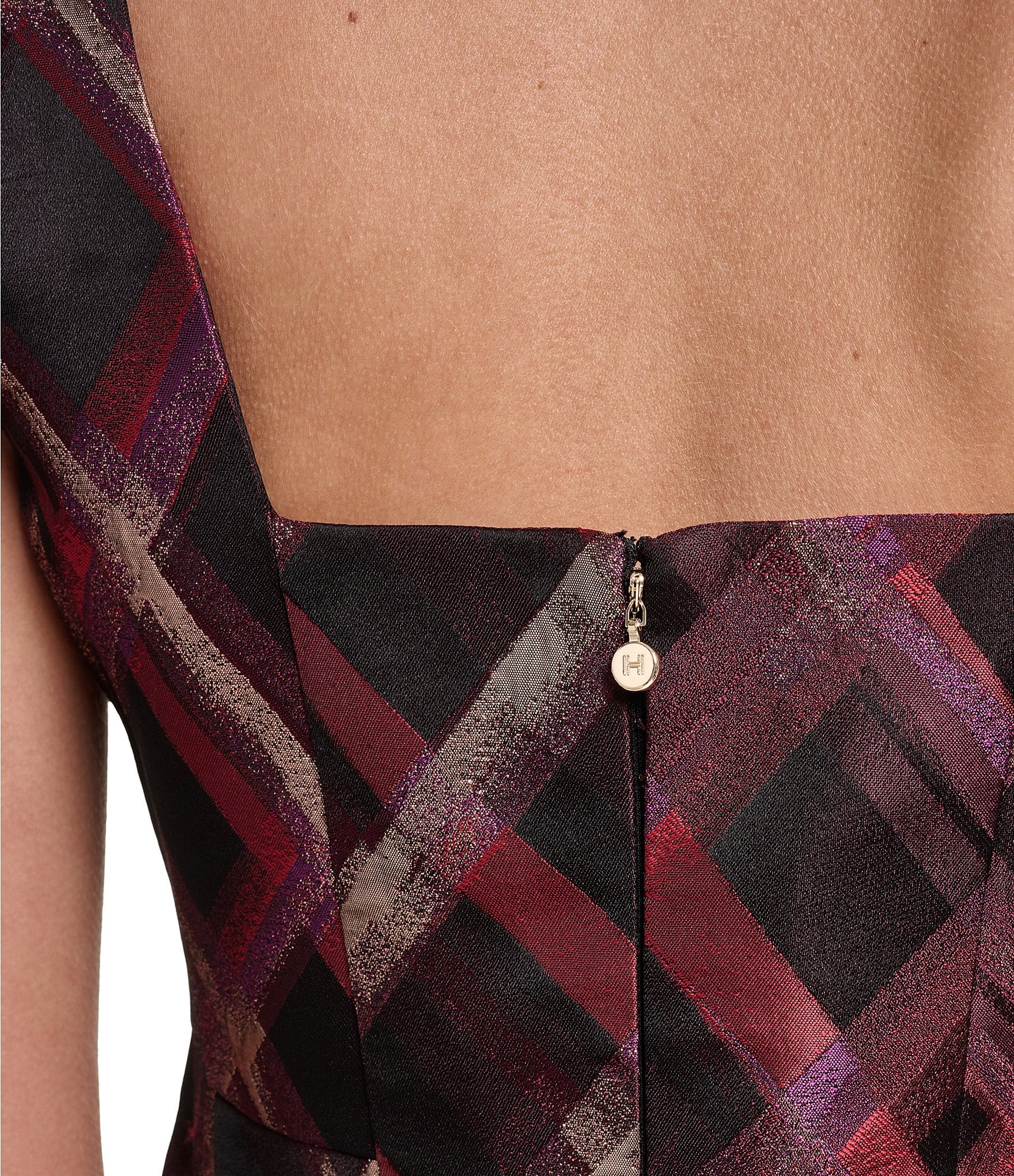 Halston Brocade Square Neck Sleeveless Mini Dress