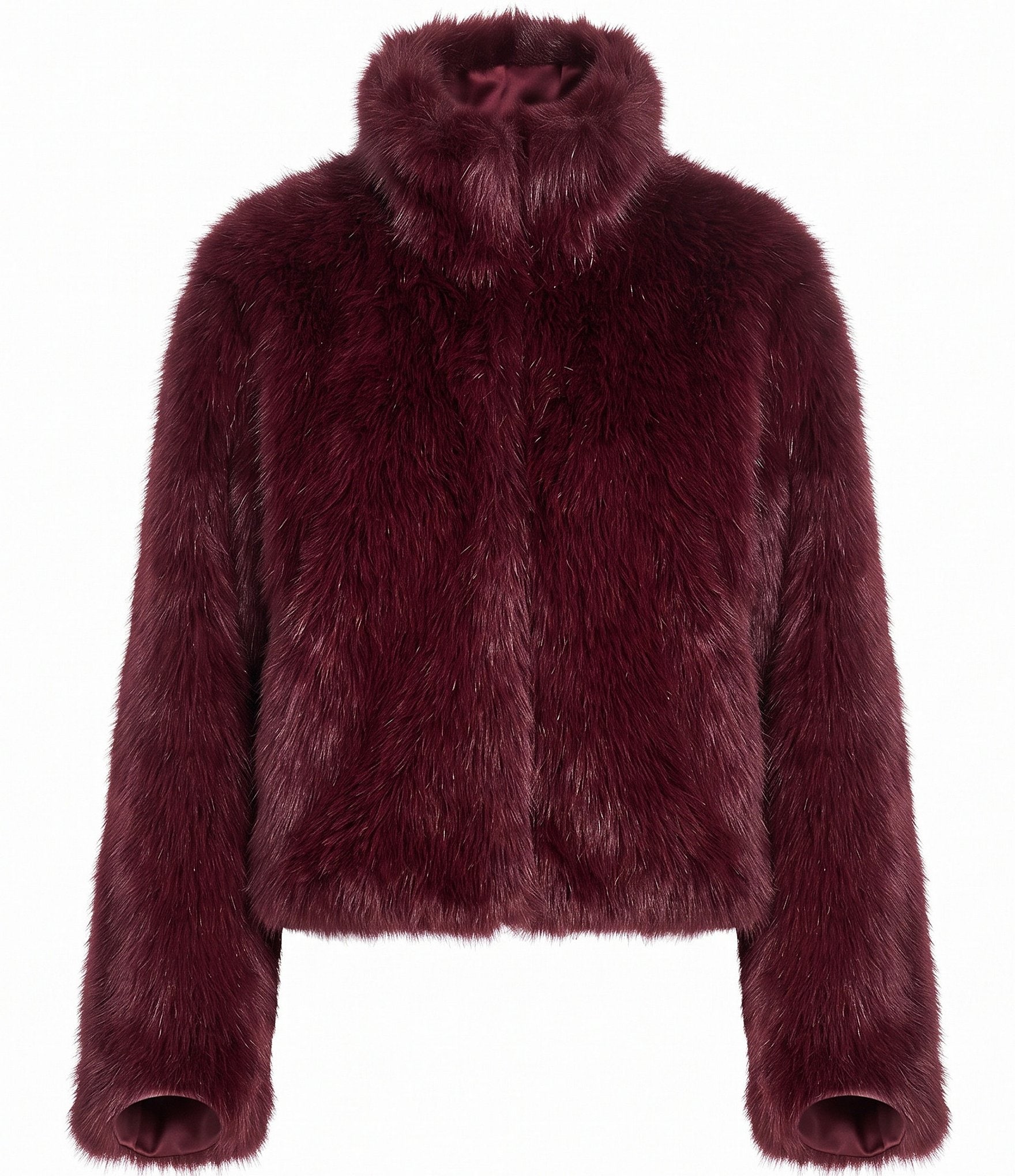 Halston Faux Fur Notch Collar Cropped Jacket