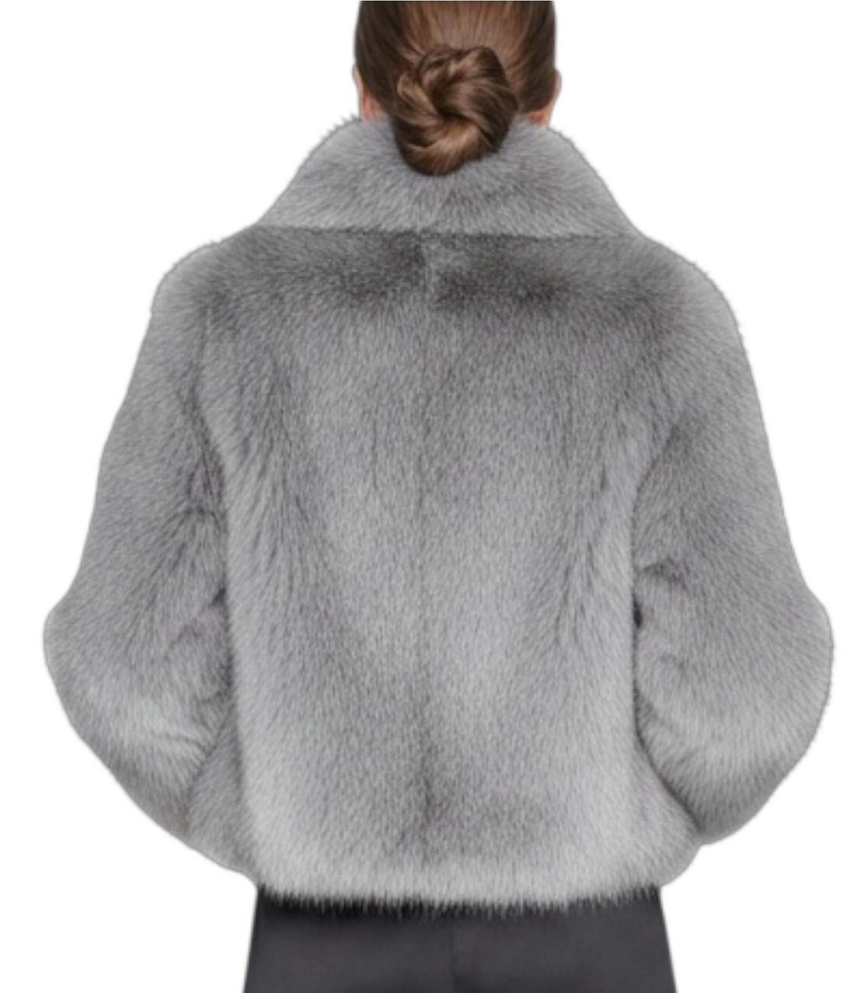 Halston Faux Fur Notch Collar Cropped Jacket
